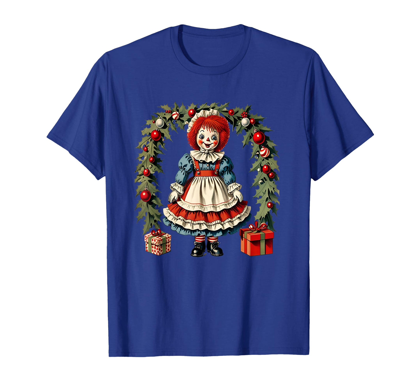 X-mas Children's Cloth Rag Doll Story Raggedy Ann Christmas Wreath and Presents T-Shirt