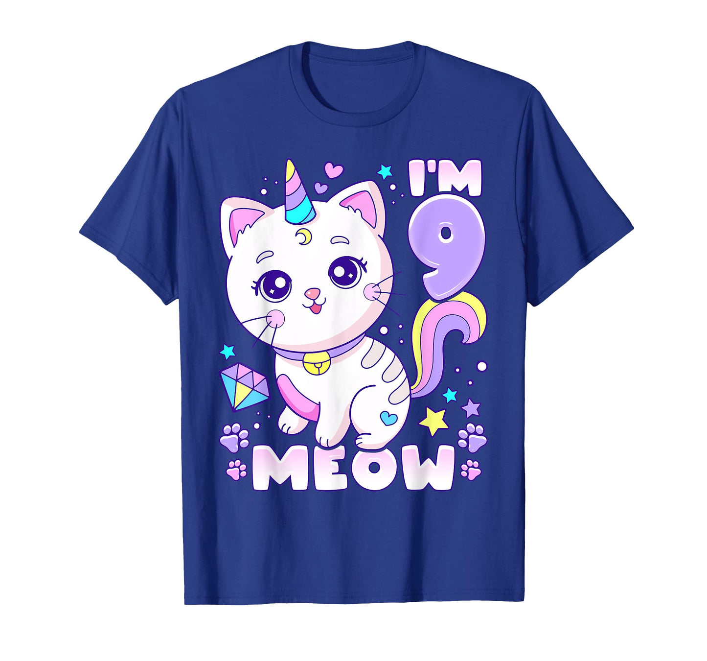 Birthday girl 9 years old, cat, unicorn, 9th birthday T-Shirt
