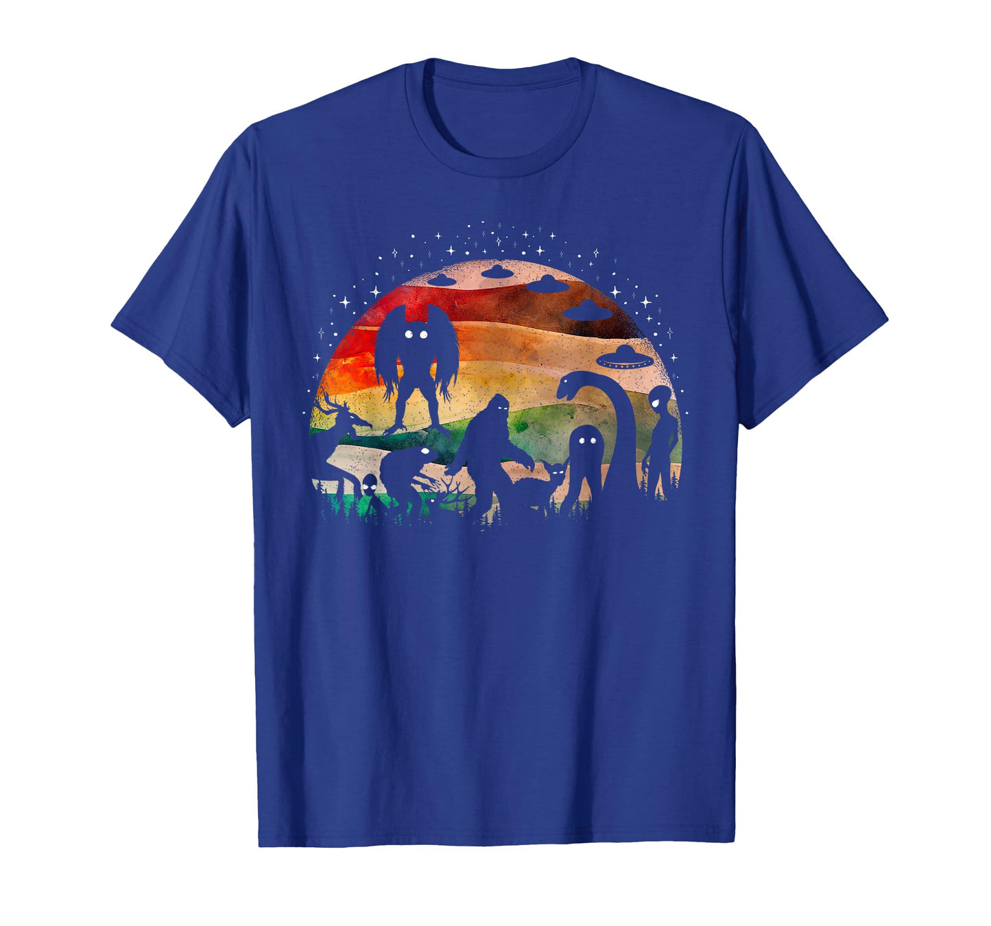 Retro Cryptid Funny Bigfoot Mothman And Aliens Cryptozoology T-Shirt