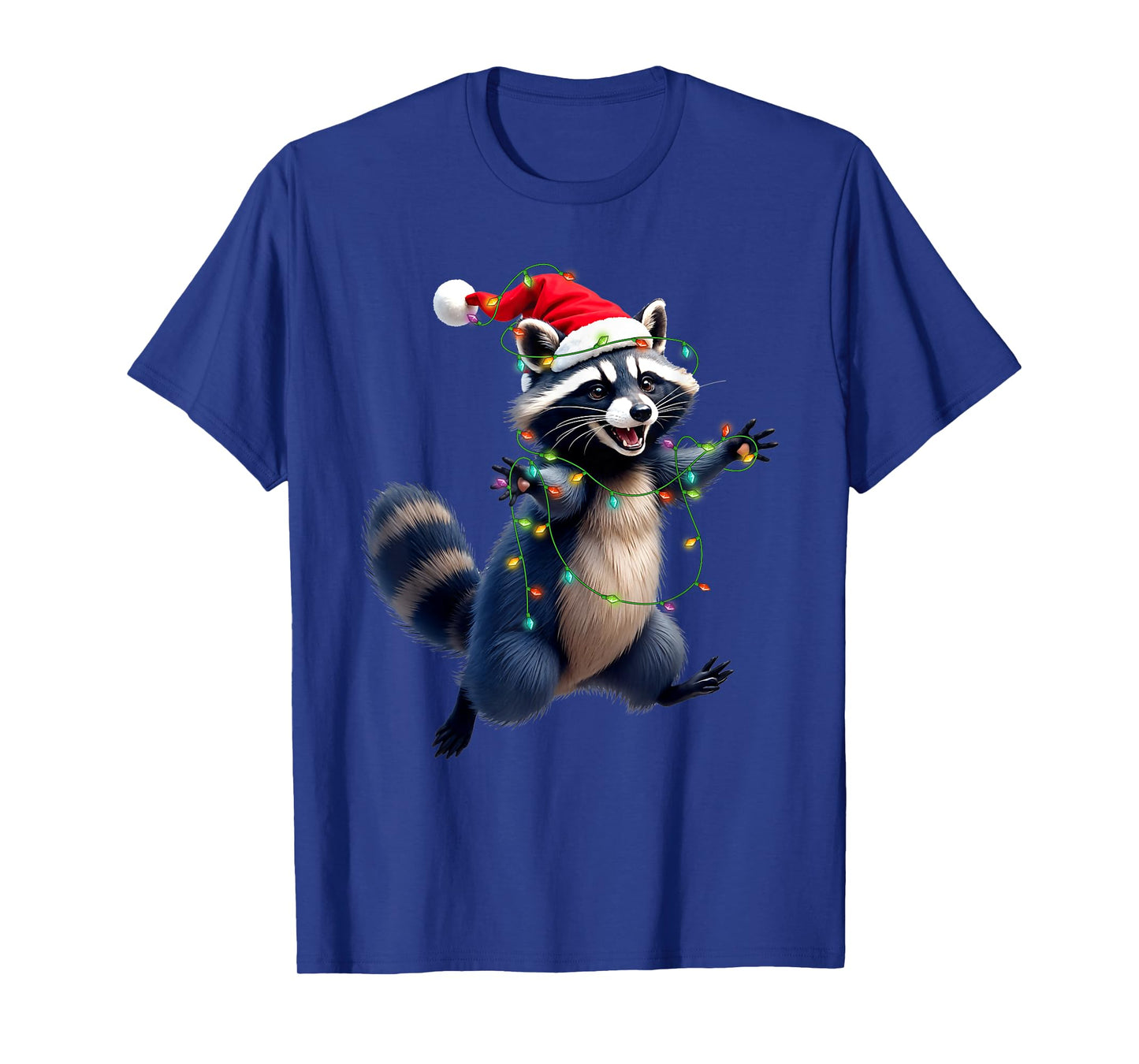 Funny Racoon Santa Hat Christmas Tree Lights Xmas PJS Kids T-Shirt