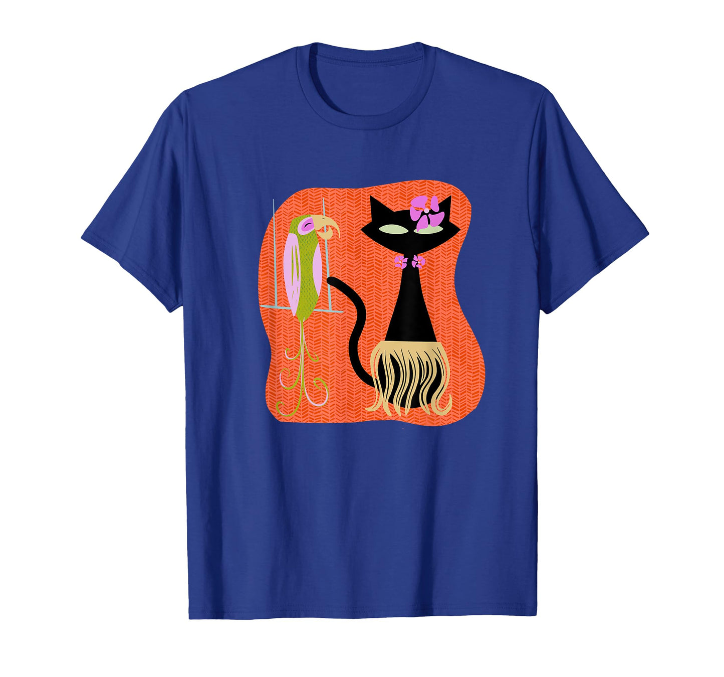 Hawaiian Hula Cat with Tropical Tiki Bird and Hibiscus Flowe T-Shirt