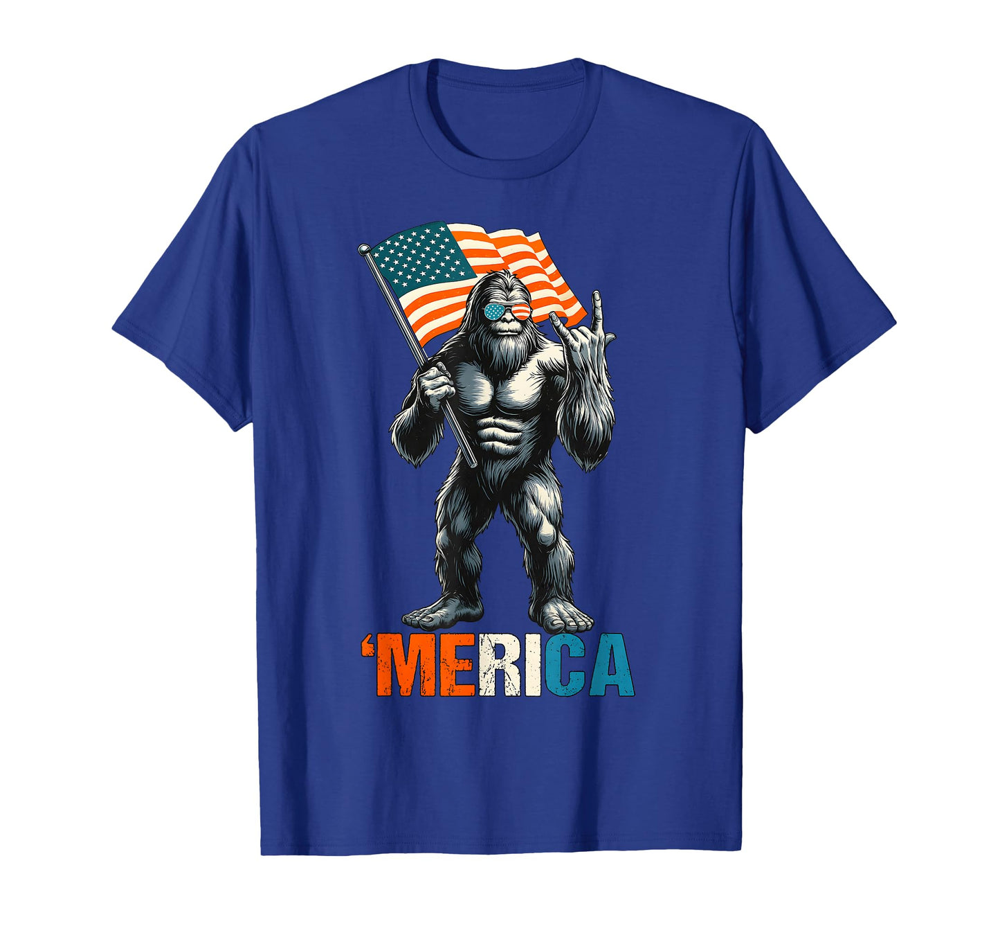 Bigfoot Merica Rock American Flag Patriotic USA 4th Of July T-Shirt