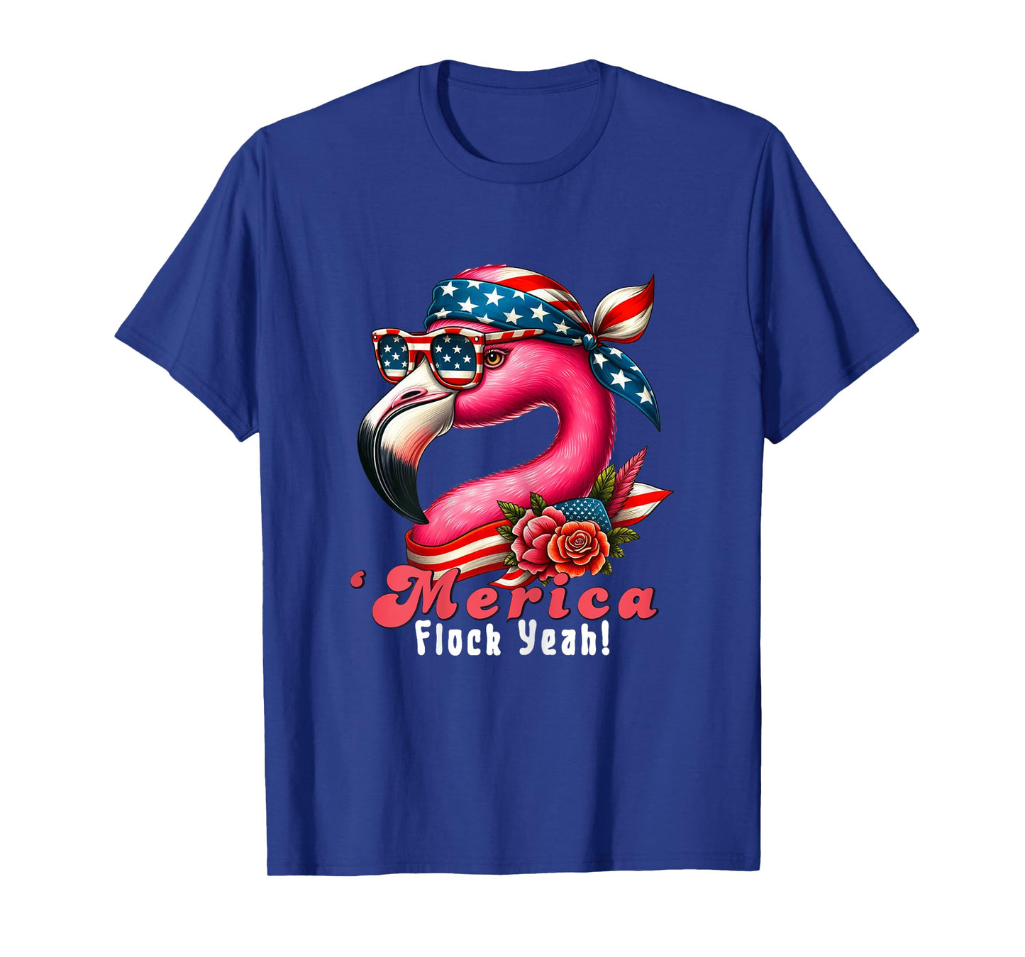 Merica Flock Yeah Patriotic Flamingo 4th of July Usa Flag Women T-Shirt