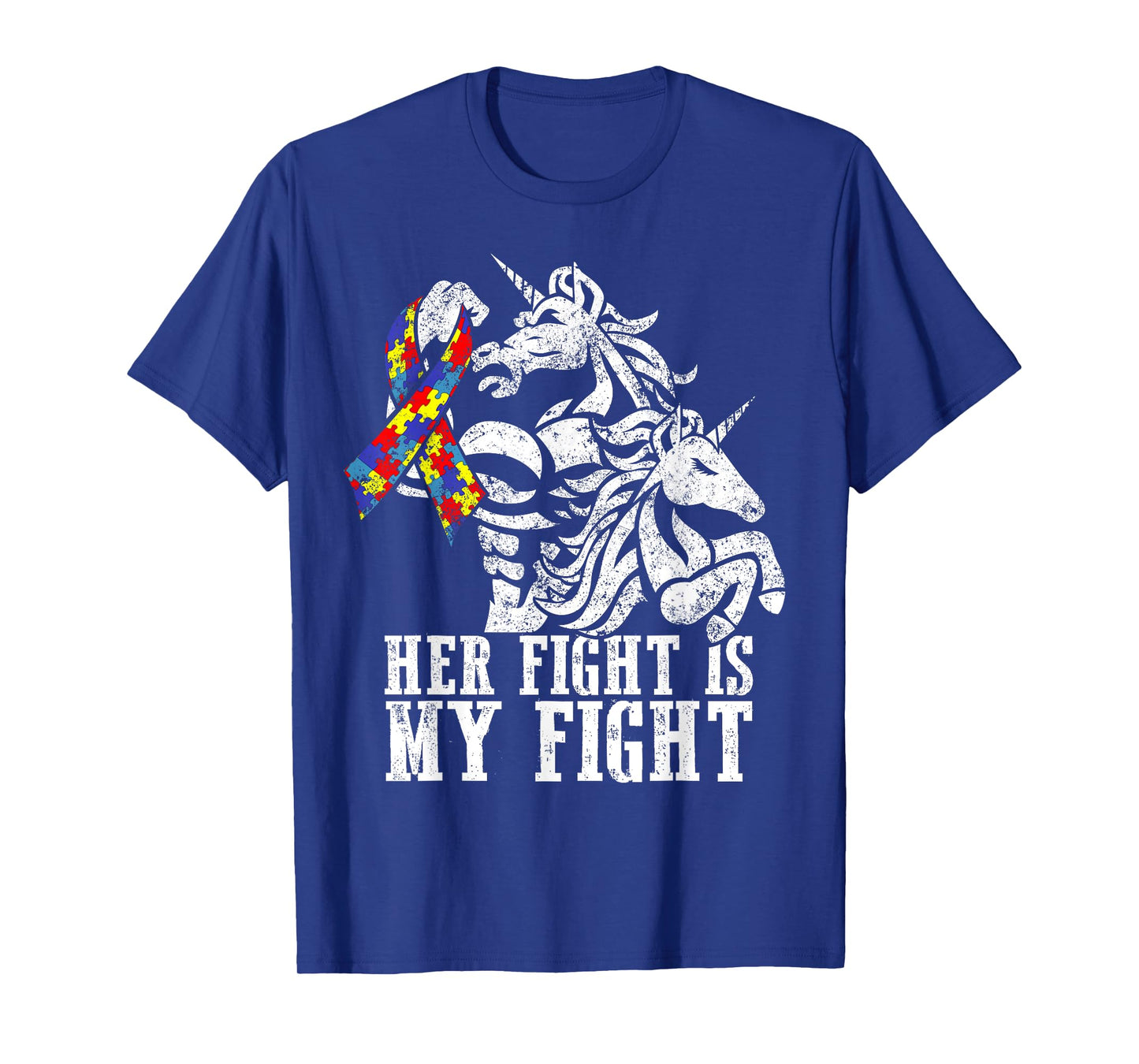 Her Fight is My Fight Autism Ribbon Unicorn Dad Daughter T-Shirt
