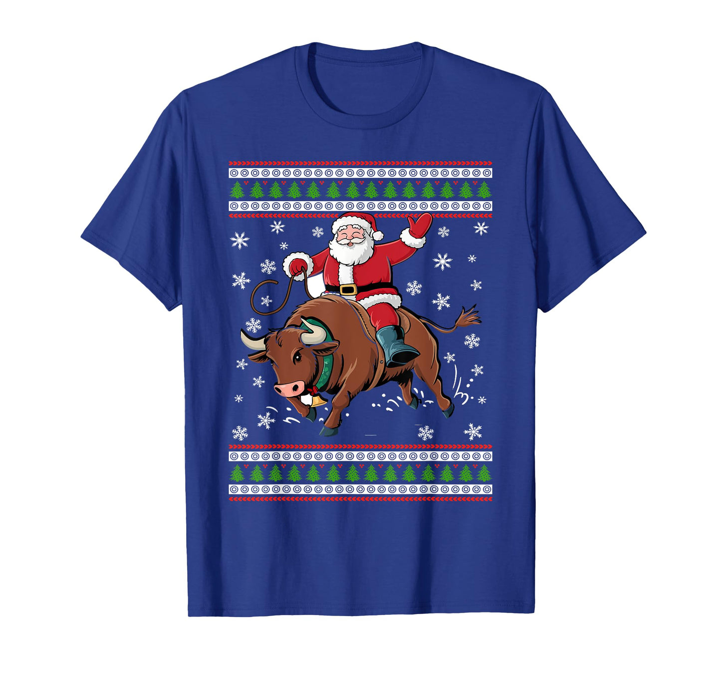 Christmas Santa Riding A Bull Funny Xmas Animal Lover T-Shirt