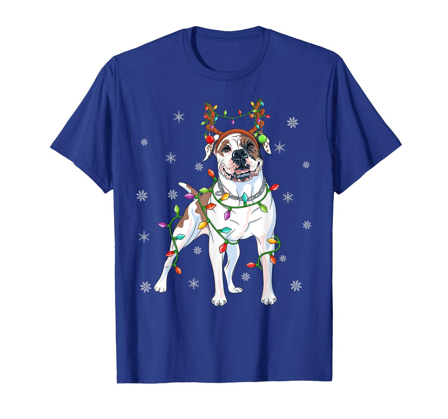 Xmas Lighting Reindeer Hat American Bulldog Christmas T-Shirt