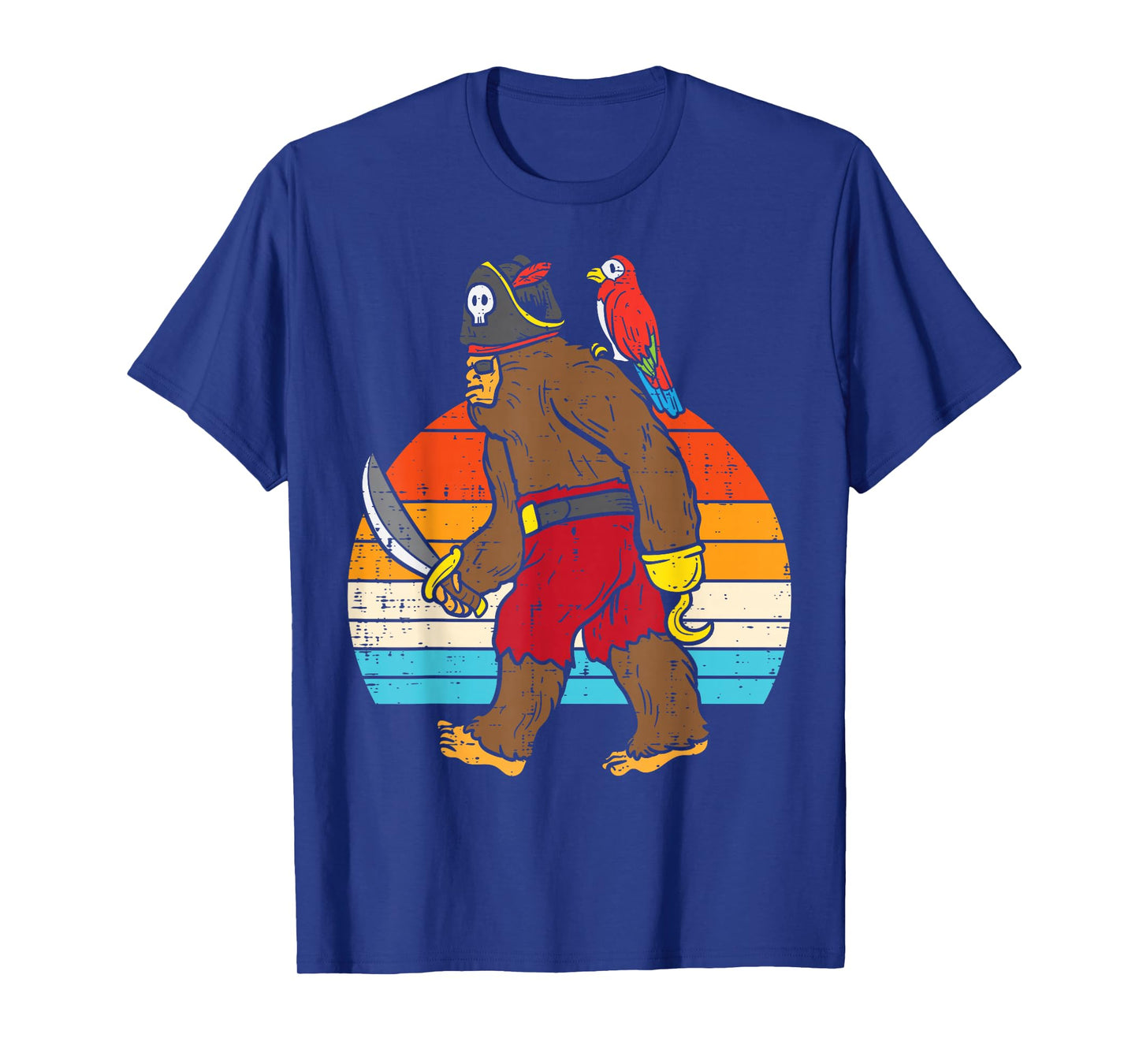 Bigfoot Sasquatch Pirate Parrot Retro Halloween Men Boys T-Shirt