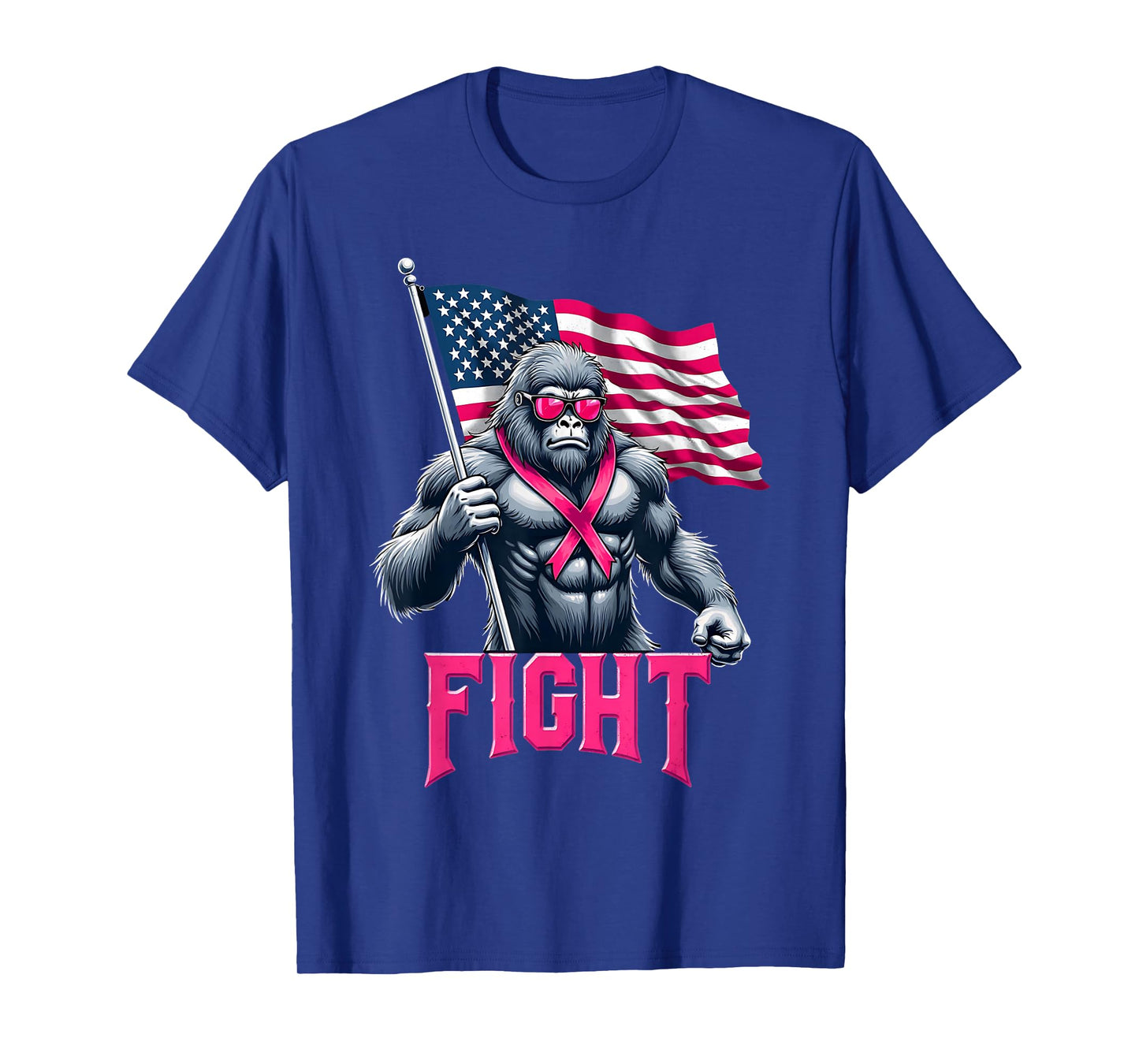 Bigfoot Sasquatch Fight Breast Cancer Awareness Pink Ribbon T-Shirt