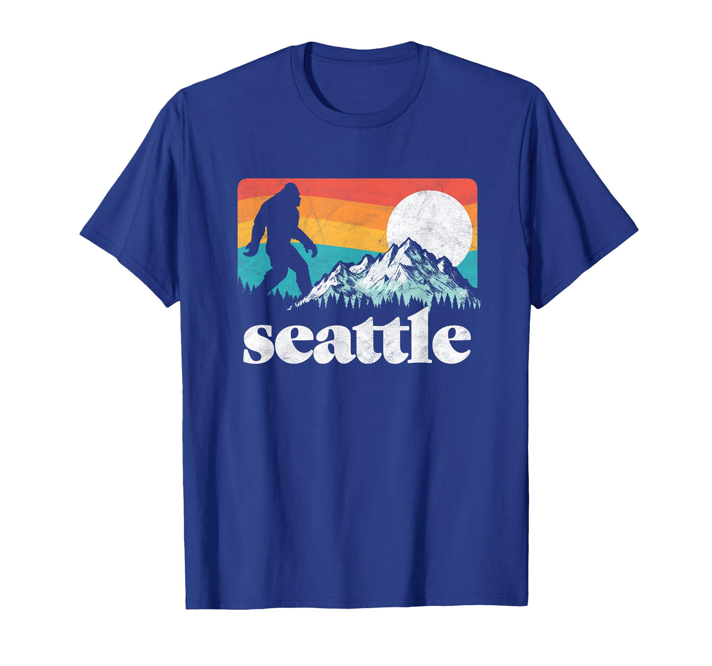 Seattle Washington Bigfoot Mountains Retro Distressed 80s T-Shirt
