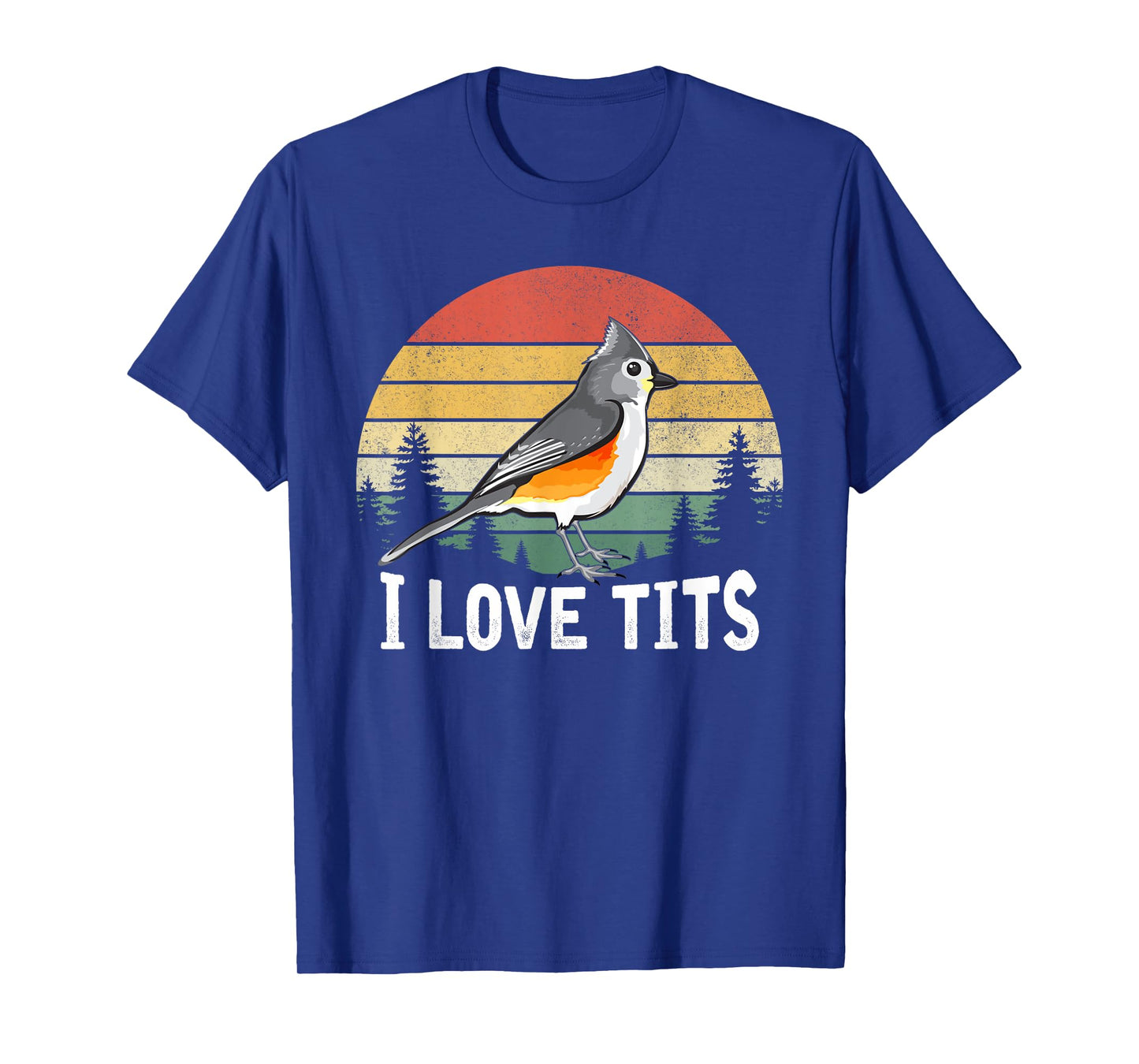 Retro Tufted Titmouse Bird Sunset Gift Funny T-Shirt