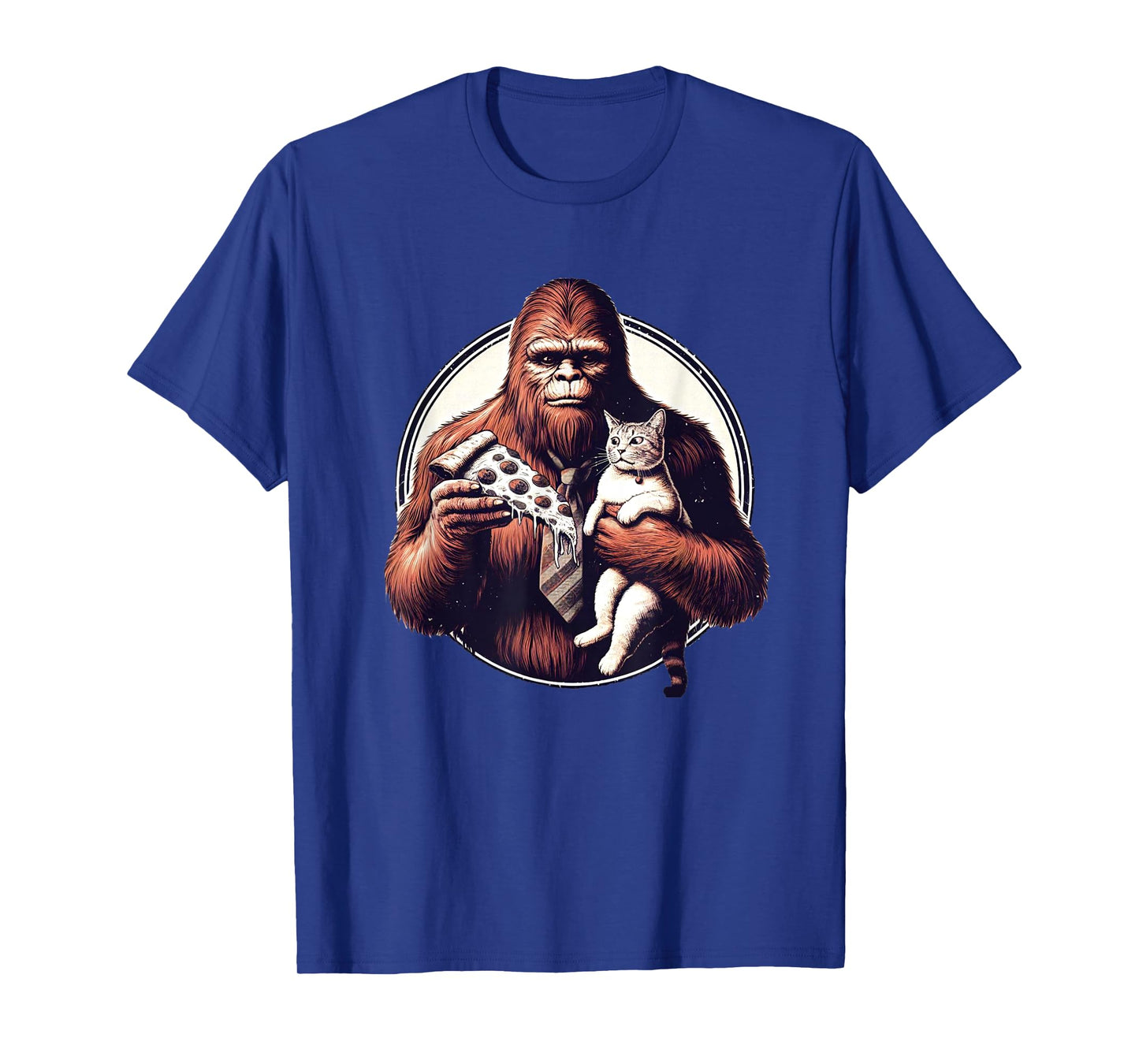 Funny Bigfoot Sasquatch Pet Cat Eating Pizza Adventures T-Shirt for Men Women Kids