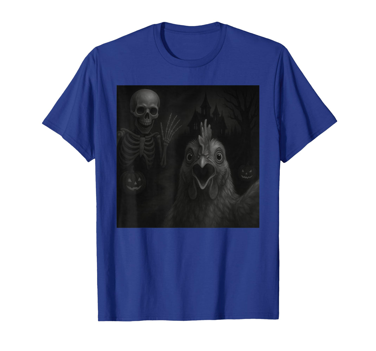 Chicken Selfie with Skeleton Halloween Funny T-Shirt