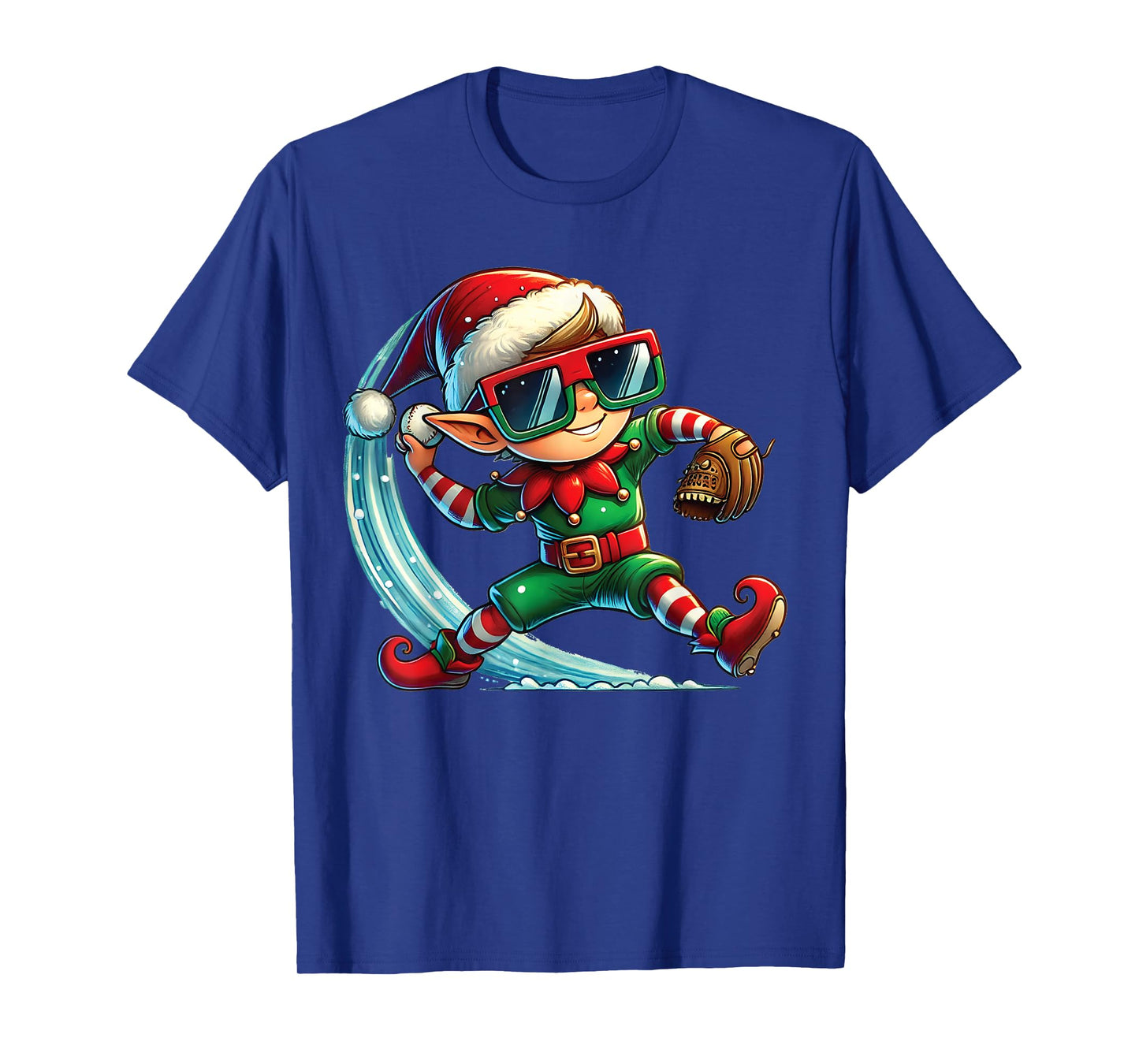 Elf Playing Baseball as Pitcher Boys Kids Teens Christmas T-Shirt