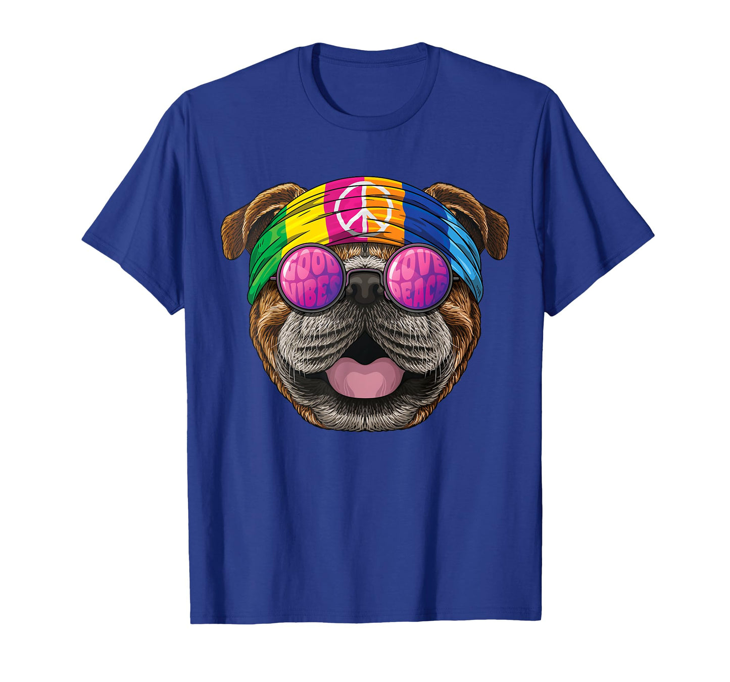 Hippie Bulldog Love Peace Sign 70s Hippie T-Shirt