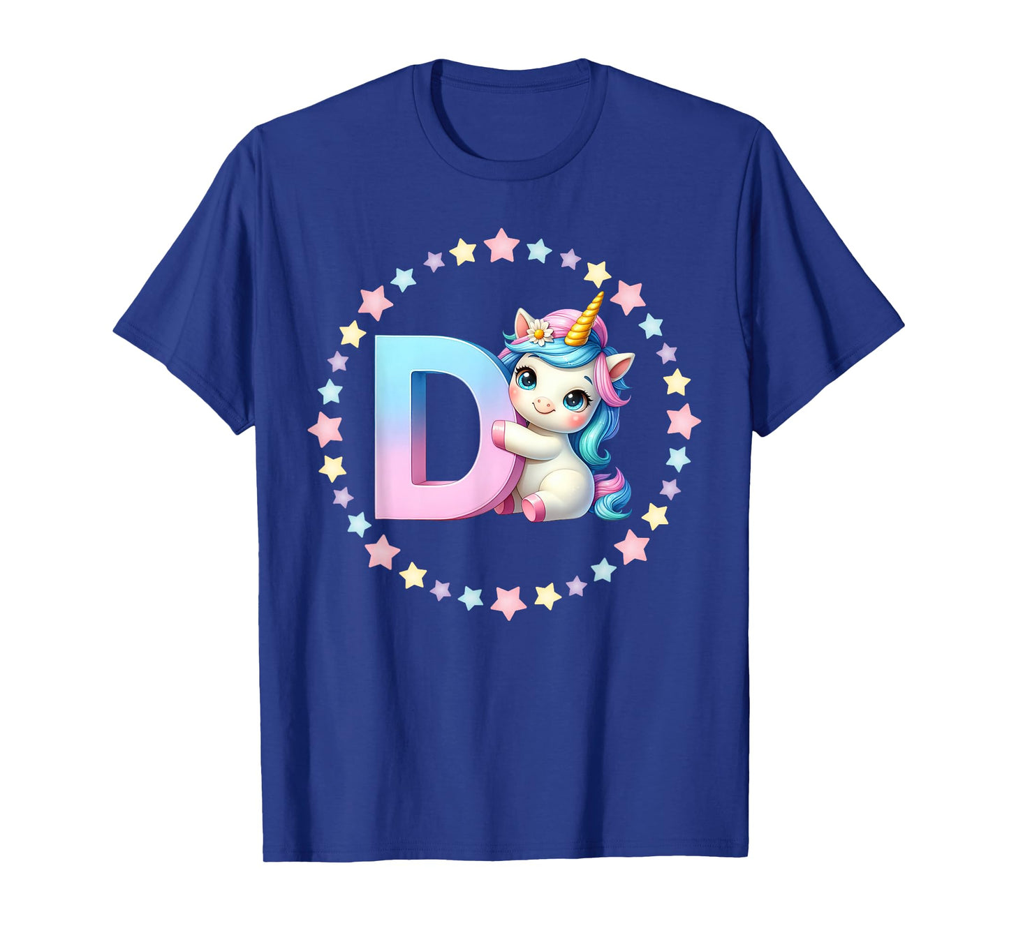 Unicorn Letter D Initial Rainbow Monogram for Girls and Kids T-Shirt