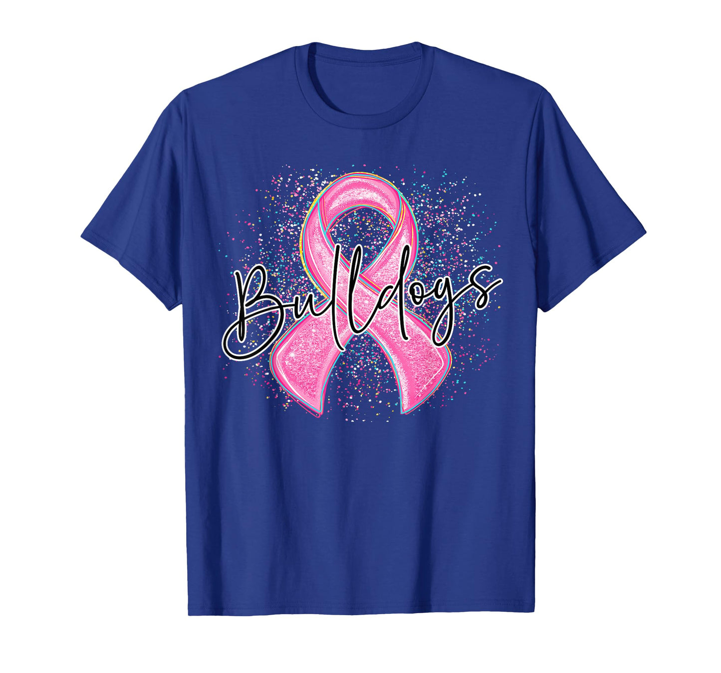 Bulldogs Pink Out Ribbon Splatter Breast Cancer Awareness T-Shirt
