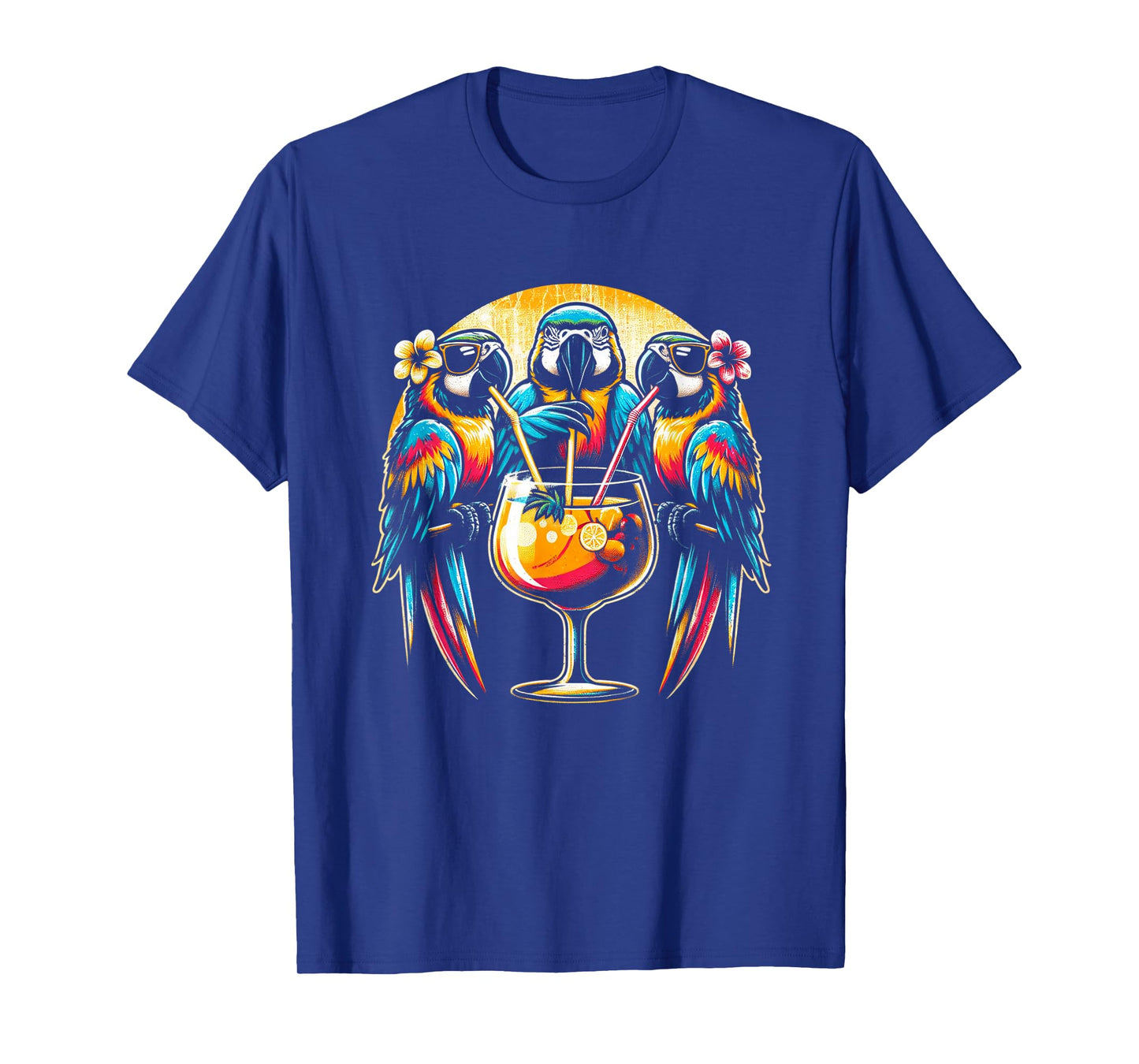 Parrots Drinking Margarita Tropical Birds Vacation Hawaiian T-Shirt