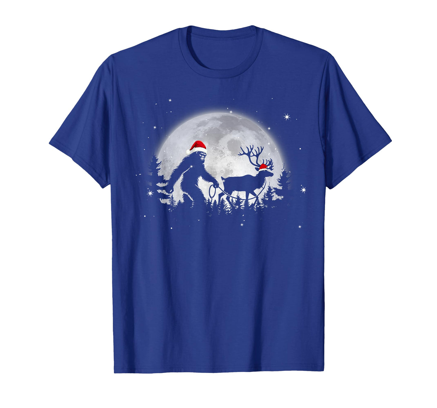 Funny Bigfoot Walking Reindeer Full Moon Christmas Sasquatch T-Shirt