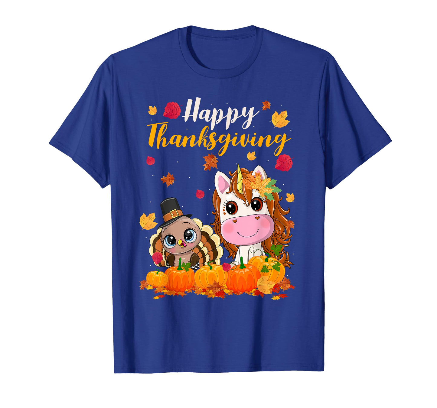 Cute Unicorn Turkey Pilgrim Thanksgiving Fall Little Girls T-Shirt