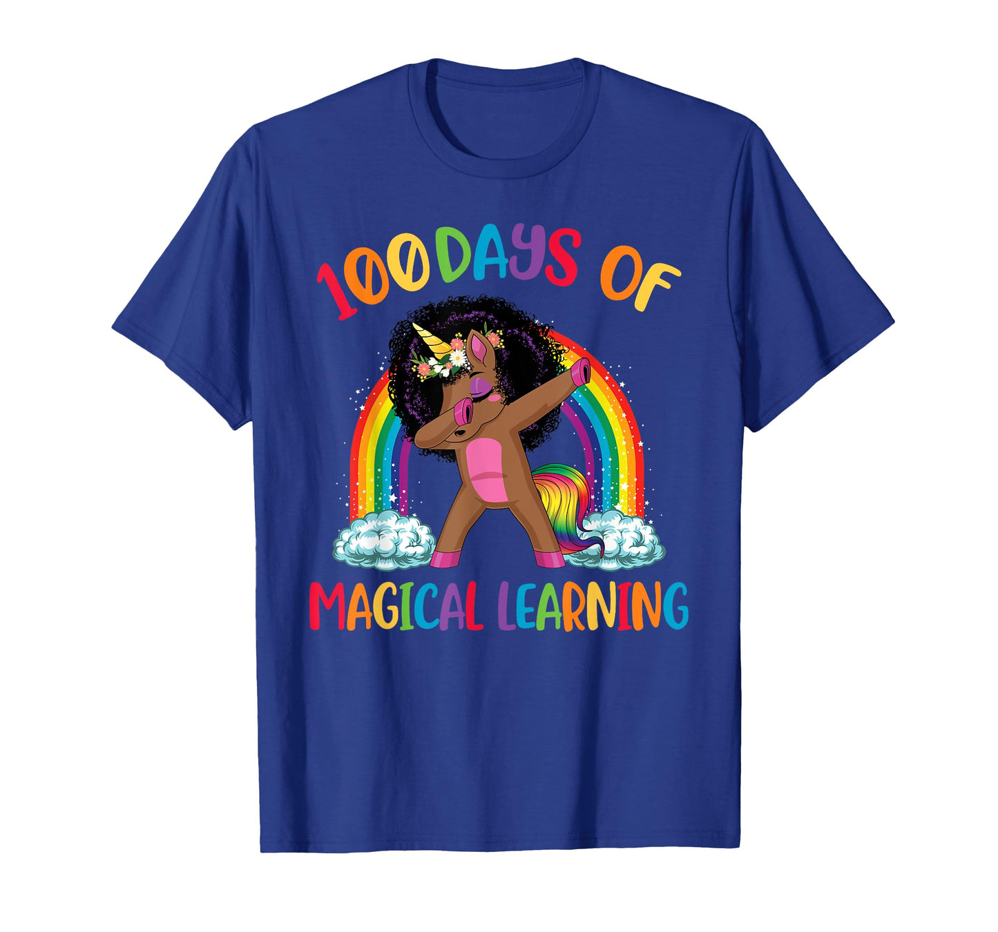 100 Days Of Magical Learning afro Black Dabbing Unicorn Girl T-Shirt