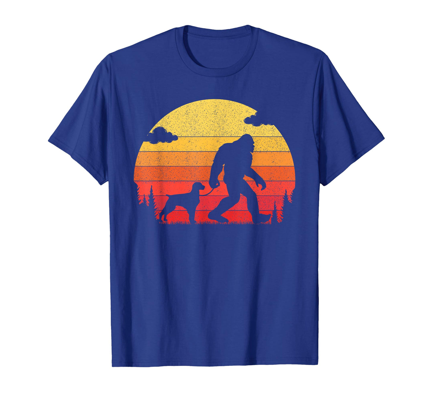 Retro Bigfoot Silhouette Walking Brittany Spaniel Dog T-Shirt