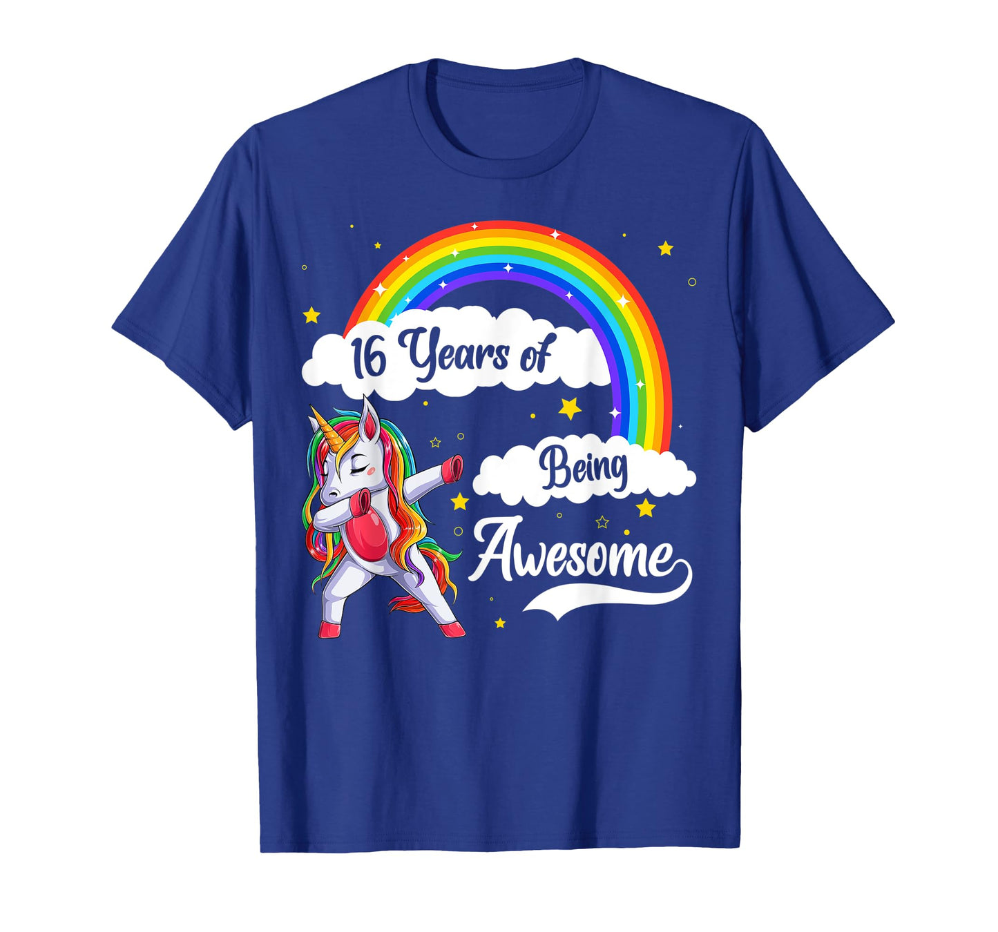 16 Years Of Being Awesome Dabbing Unicorn & Rainbow Birthday T-Shirt