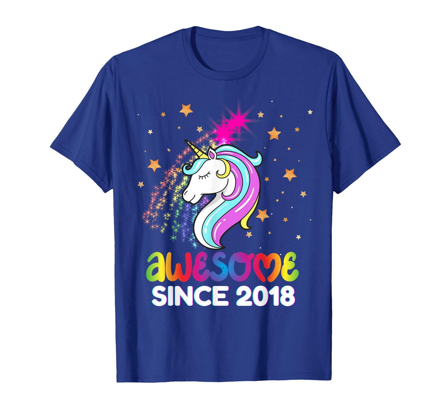 Fifth 6th Birthday Awesome Since 2018 Rainbows and Unicorn T-Shirt