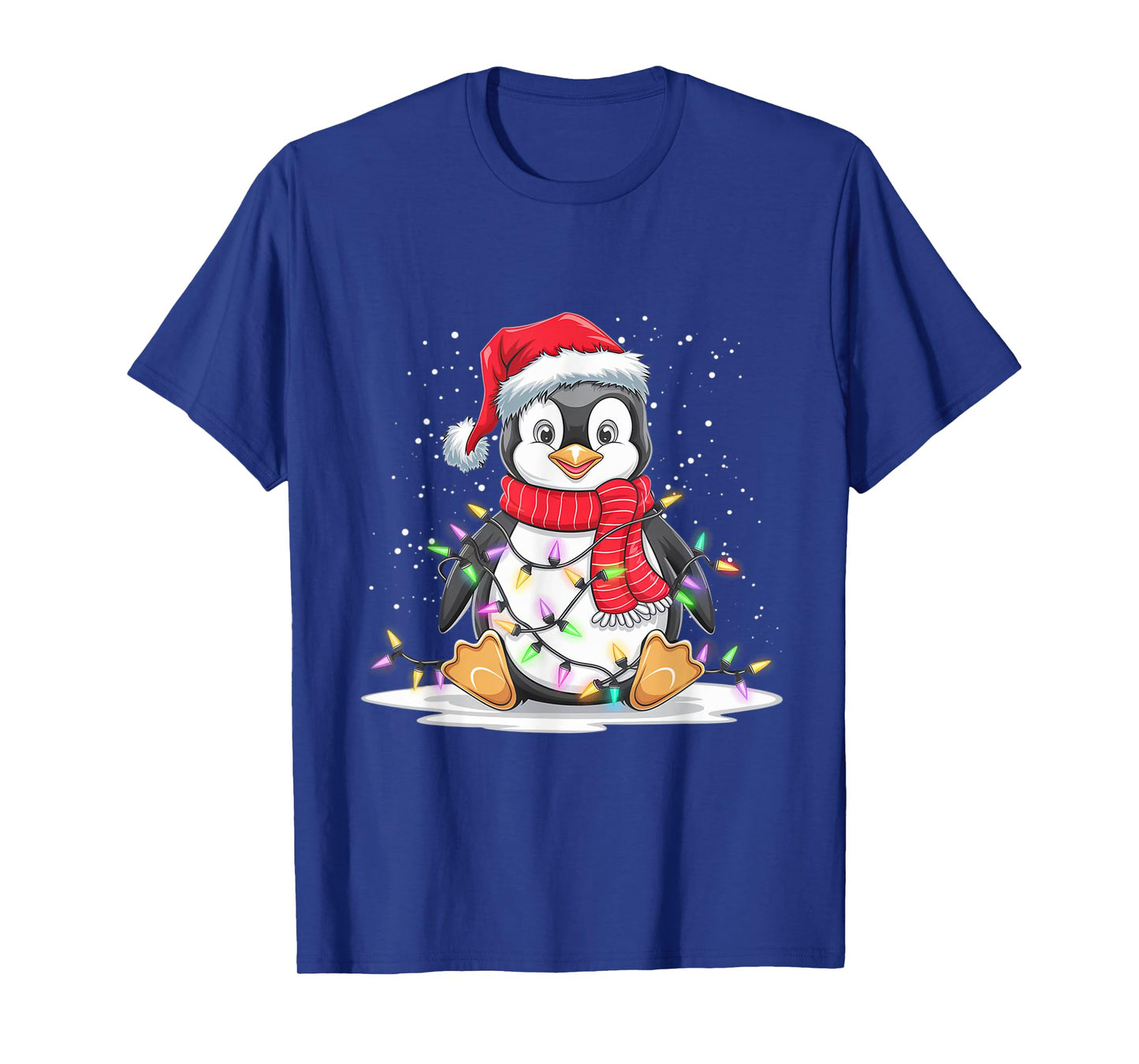 Funny Xmas Matching Santa Hat Penguin Christmas Tree Lights T-Shirt