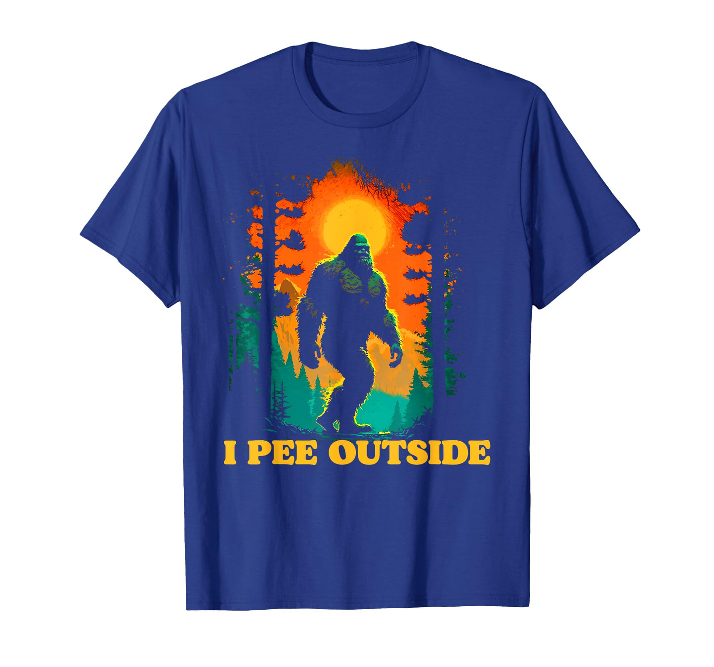 I Pee Outside Funny Bigfoot Hiking Sasquatch Retro Sunset T-Shirt