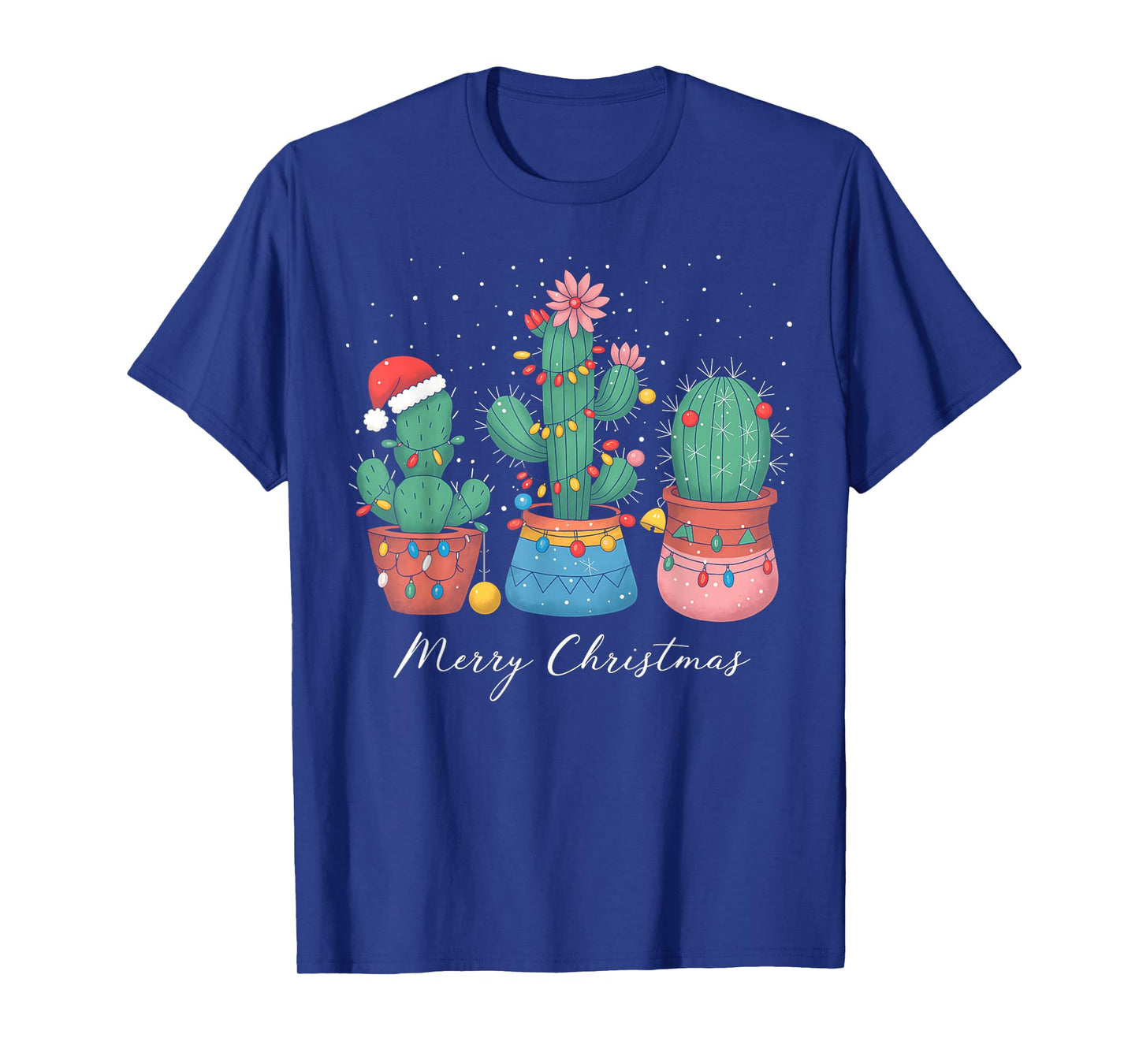Merry Christmas Cactus Tree Lights Cactus Lover Funny Xmas T-Shirt