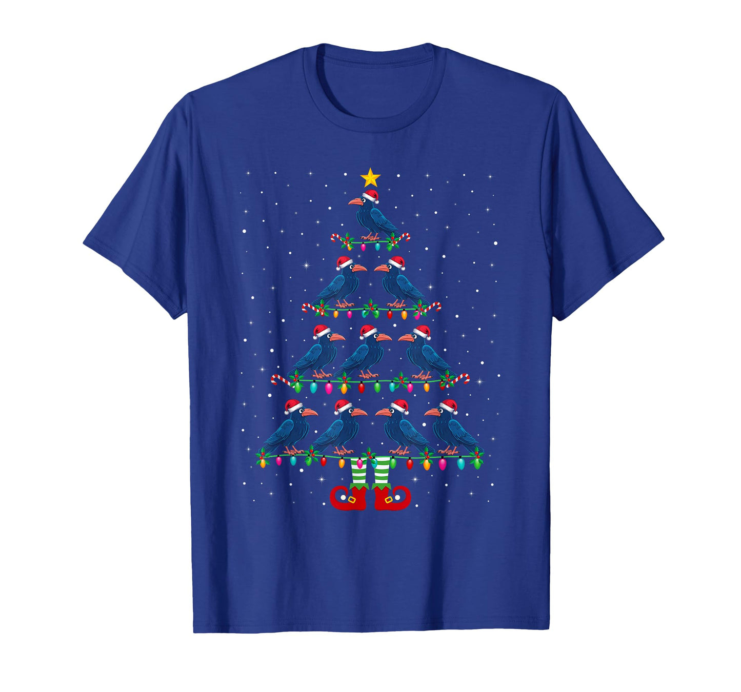 Christmas Tree Lights Santa Hat ELF Crow Xmas Tree T-Shirt