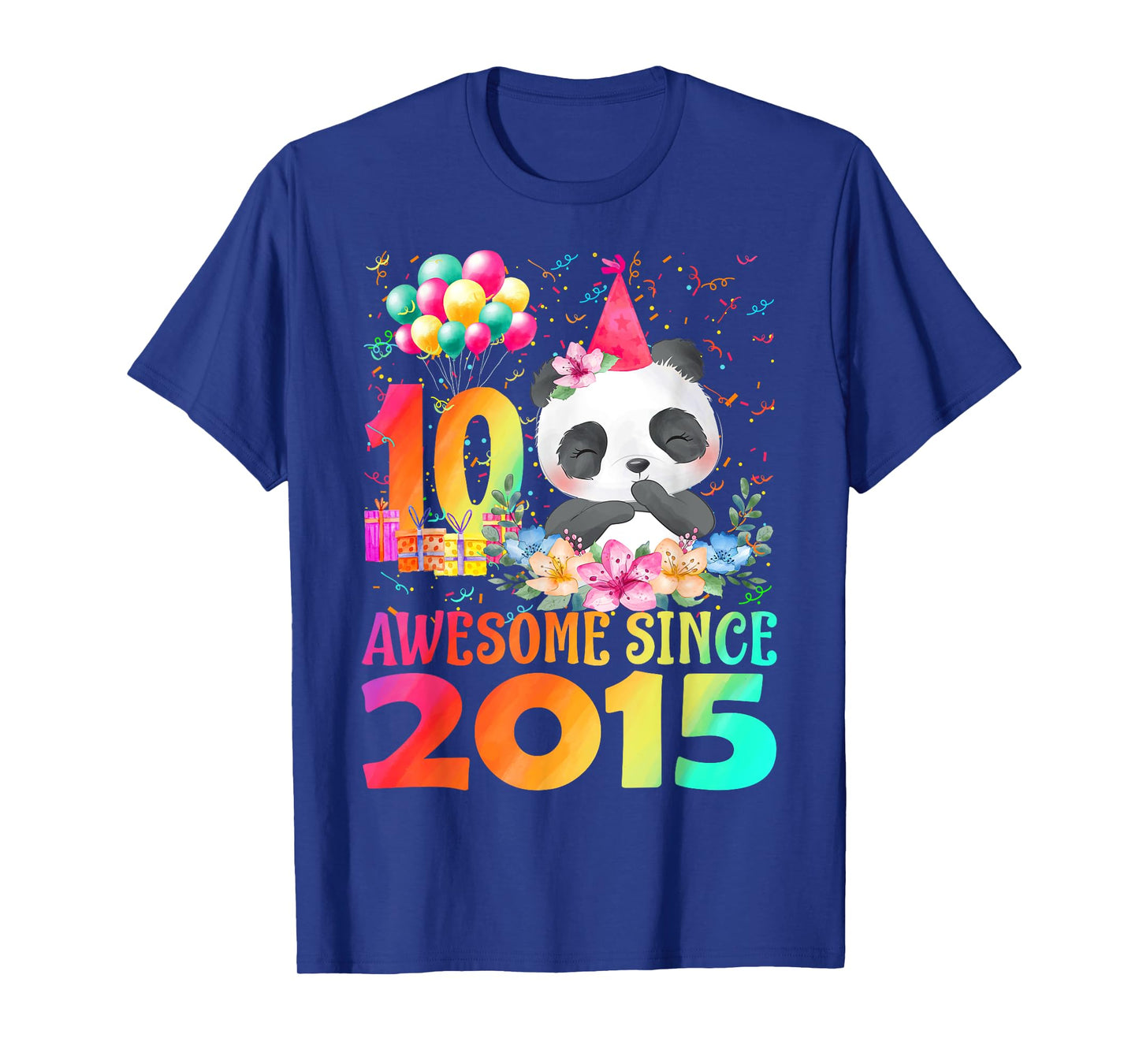 10 Years Old 10th Birthday Panda Awesome Since 2015 T-Shirt