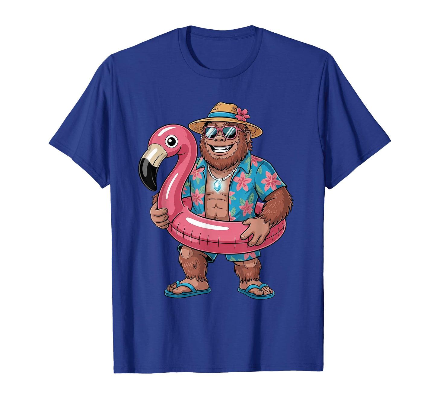 Pink Flamingo Bigfoot Hawaiian Costume Tropical Summer Beach T-Shirt