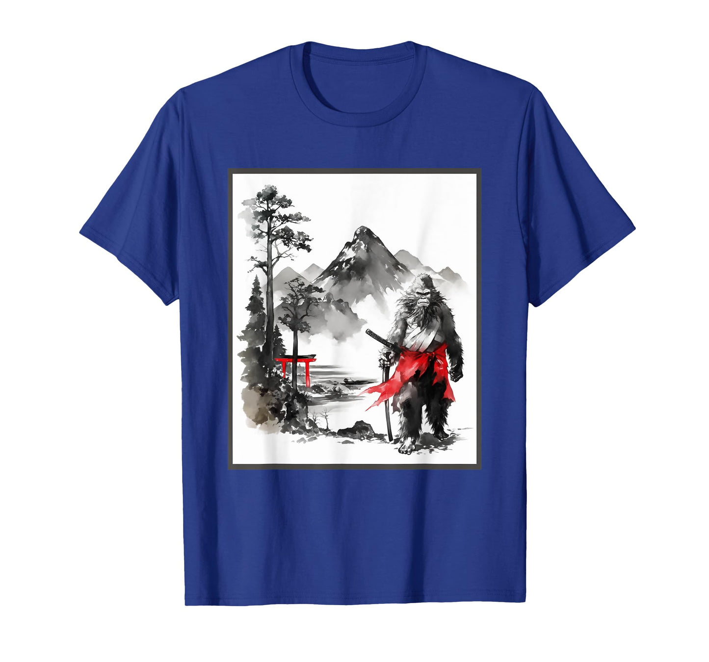 Bigfoot Samurai Japanese Vintage Painting Sumi-E Sasquatch T-Shirt