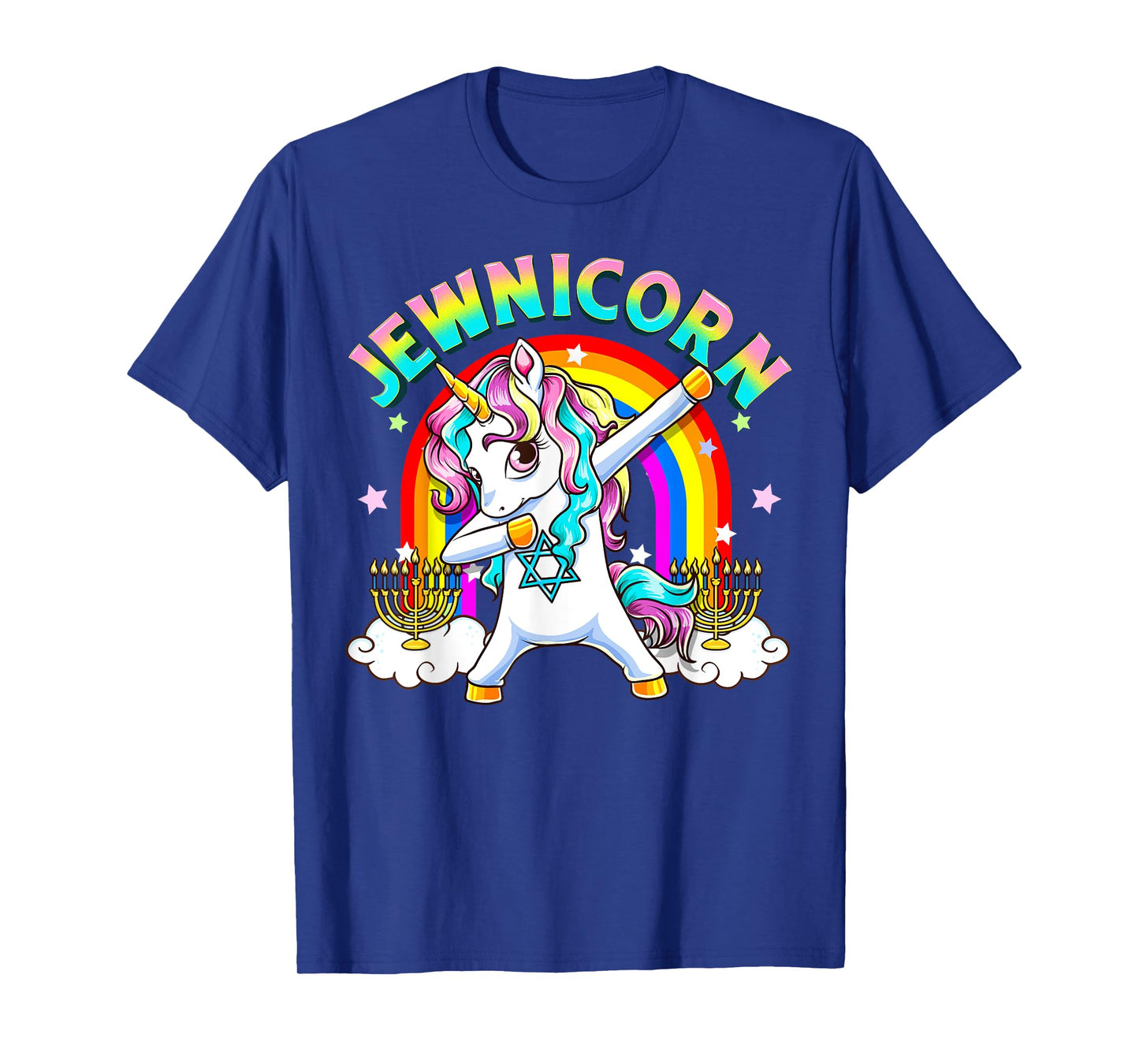 Jewnicorn Funny Cute Hanukkah Jewish Rainbow Unicorn Menorah T-Shirt
