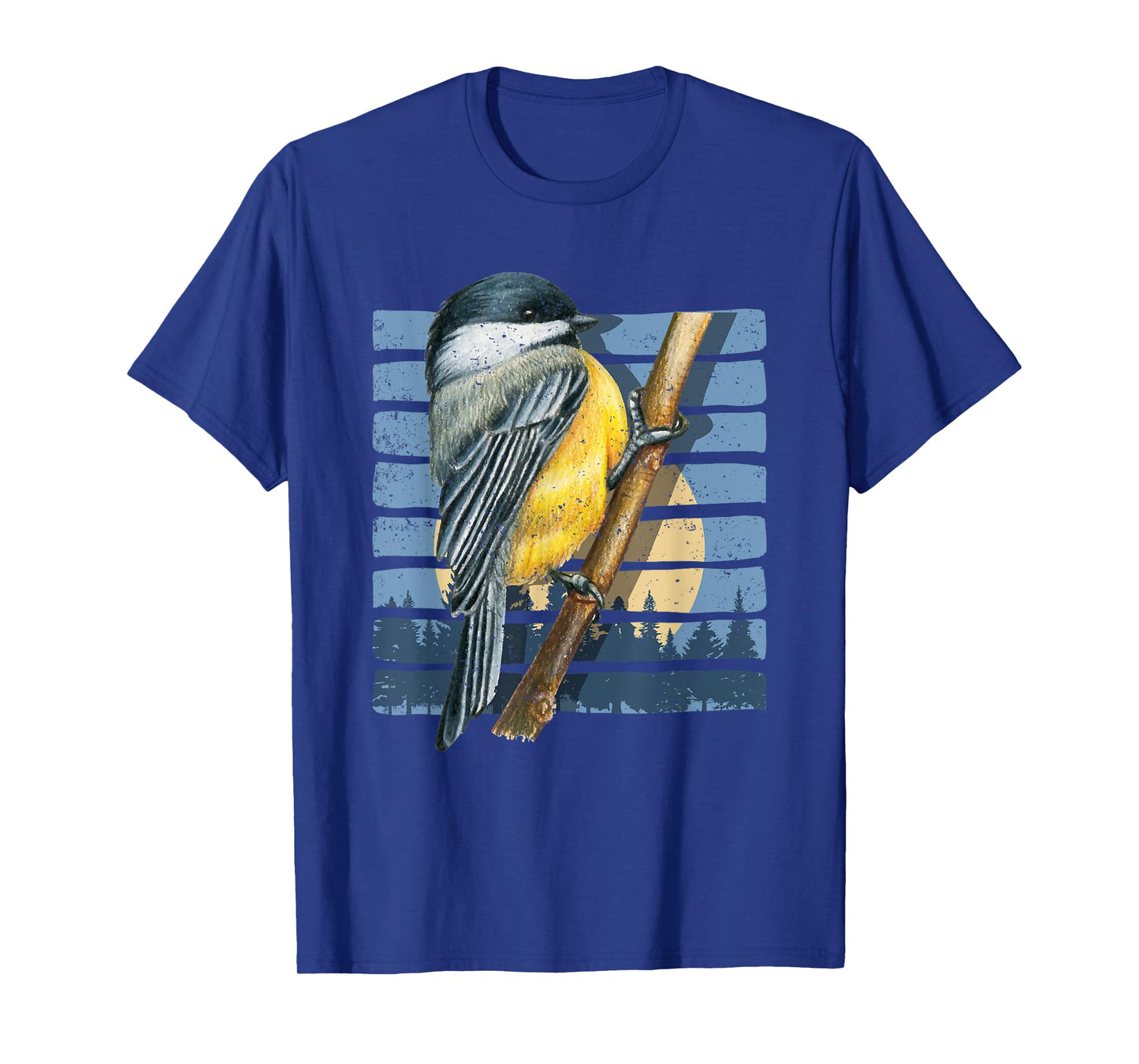 Retro Bird Watcher Chickadee Nature Forest Moon Birds T-Shirt