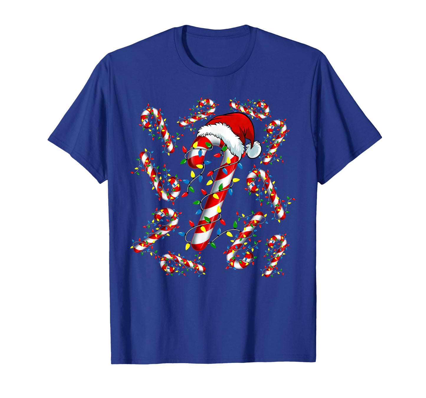 Red and White Candy Cane Santa Funny Christmas Xmas Lights T-Shirt