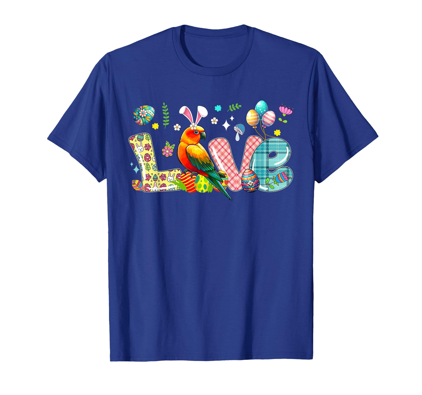 Love Easter Bunny Sun Conure Hunting Eggs Flowers Colourful T-Shirt