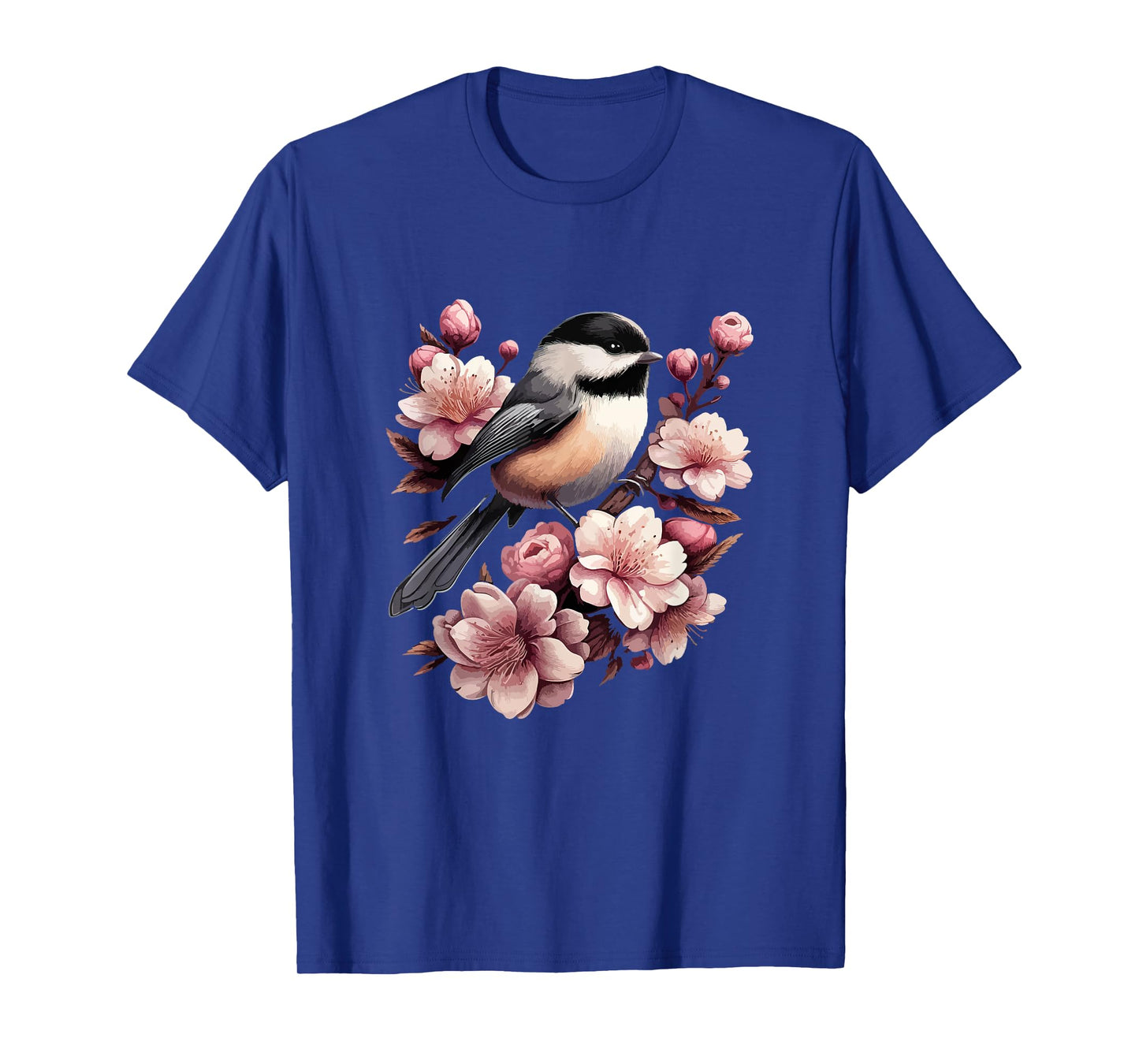 Chickadee Blossom Spring Birdwatching Bird Lover Cute T-Shirt