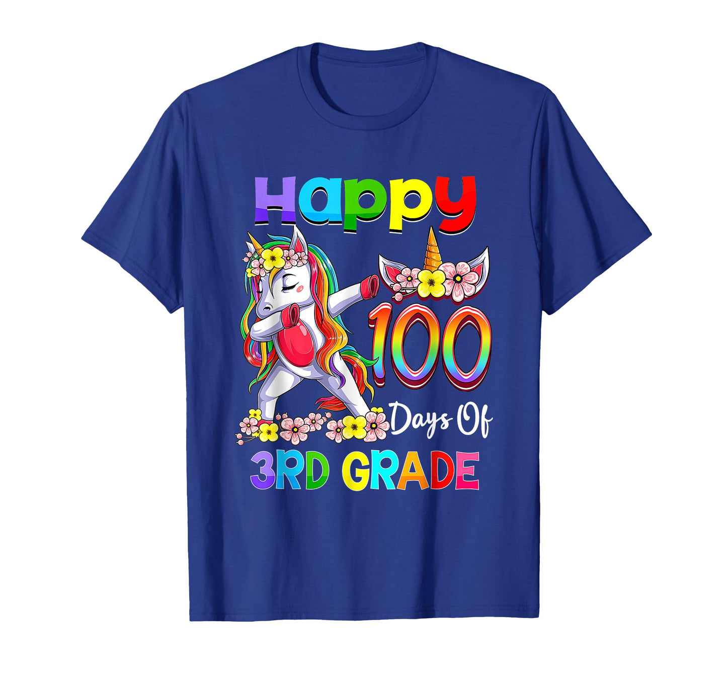 Dabbing Unicorn 100th Day Of School 3rd Grade Girls Teacher T-Shirt