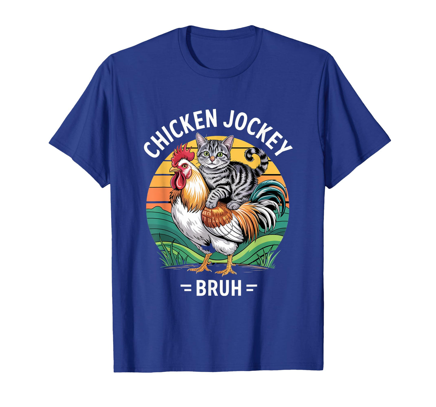 Funny cat riding chicken jockey bruh meme T-Shirt for Men Women Kids