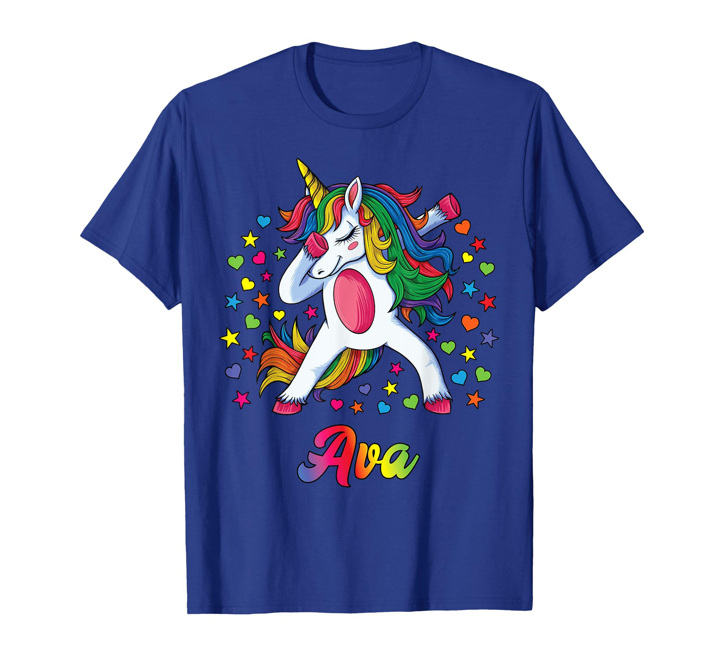 Ava Dabbing Unicorn Rainbow Personalized Name Custom T-Shirt