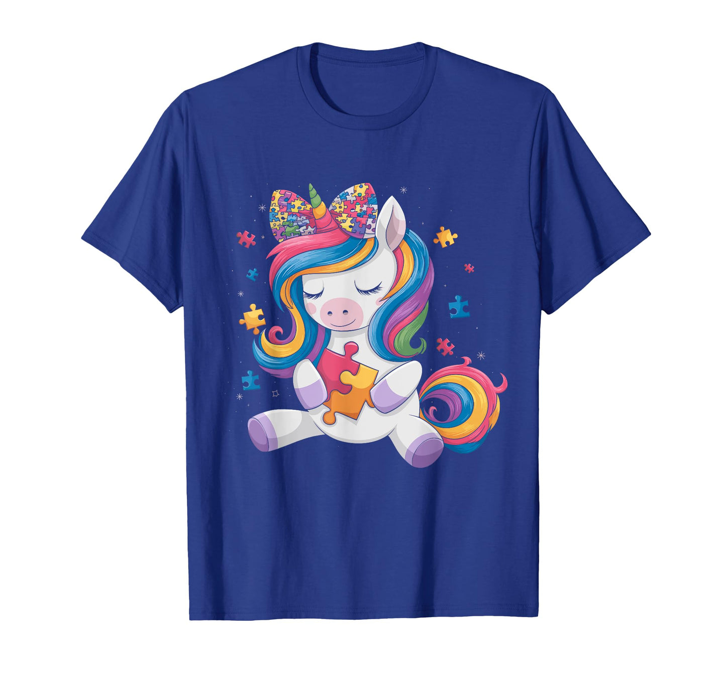 Cute Autism Awareness Toddler Girl Bow Unicorn Puzzle Piece T-Shirt
