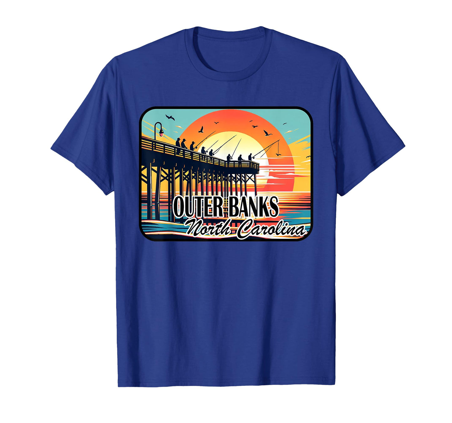 Outer Banks North Carolina Pier Fishing at Dawn Design T-Shirt