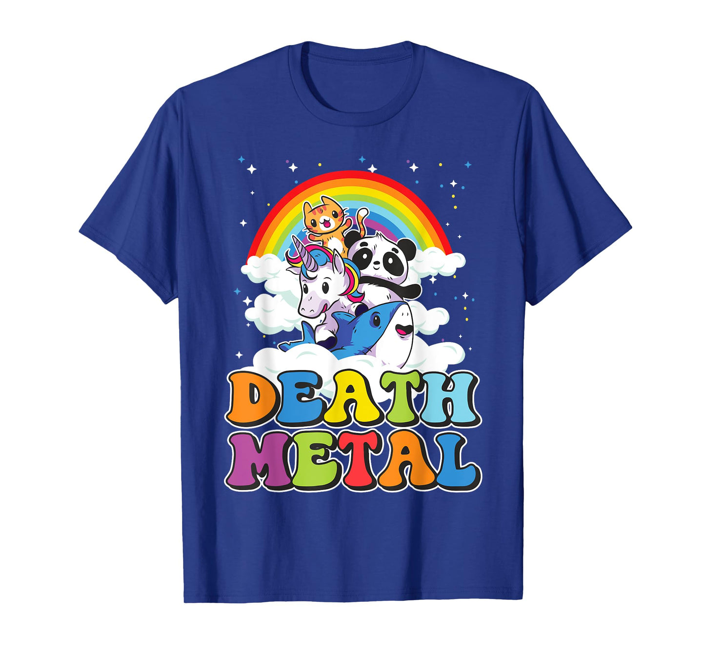 Retro Death Metal Cat Rainbow Unicorn Funny Heavy Metal T-Shirt