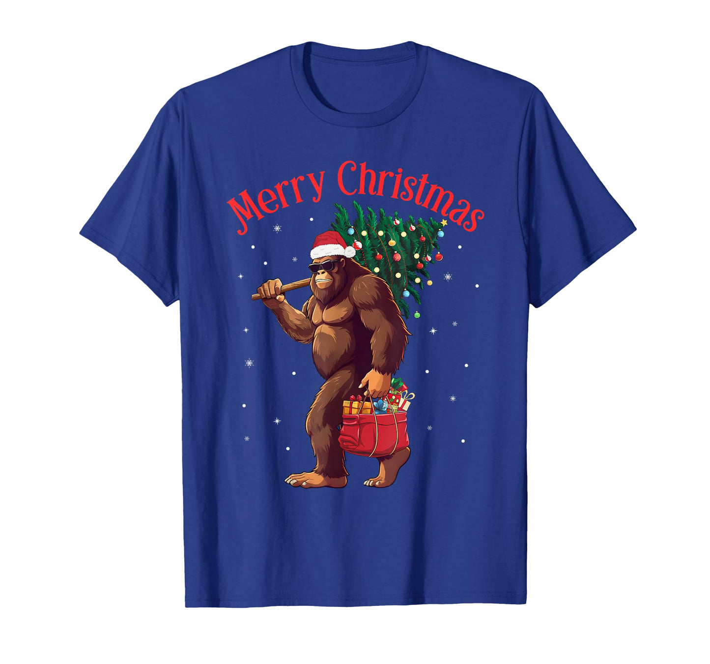 Bigfoot Merry Christmas Tree Lights Sasquatch Xmas Santa T-Shirt