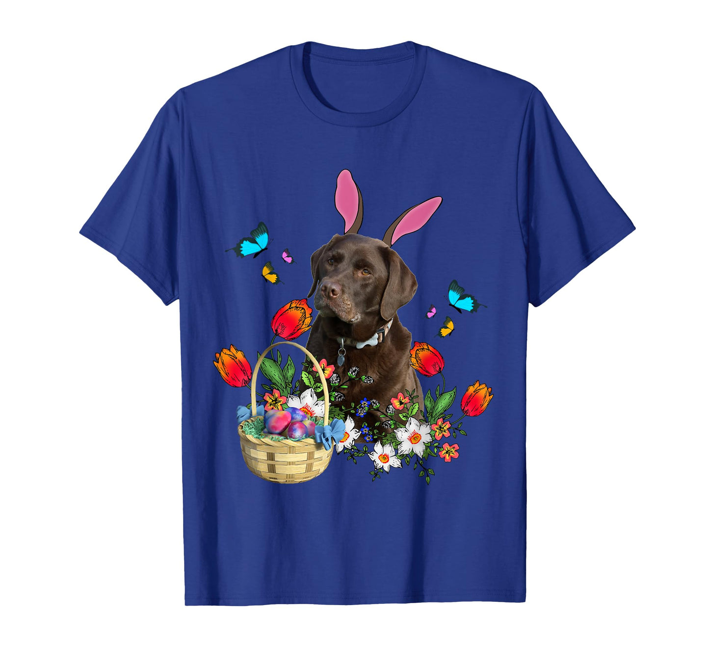 Chocolate Labrador Bunny Dog With Easter Eggs Basket Spring T-Shirt for Men Women Girls Kids