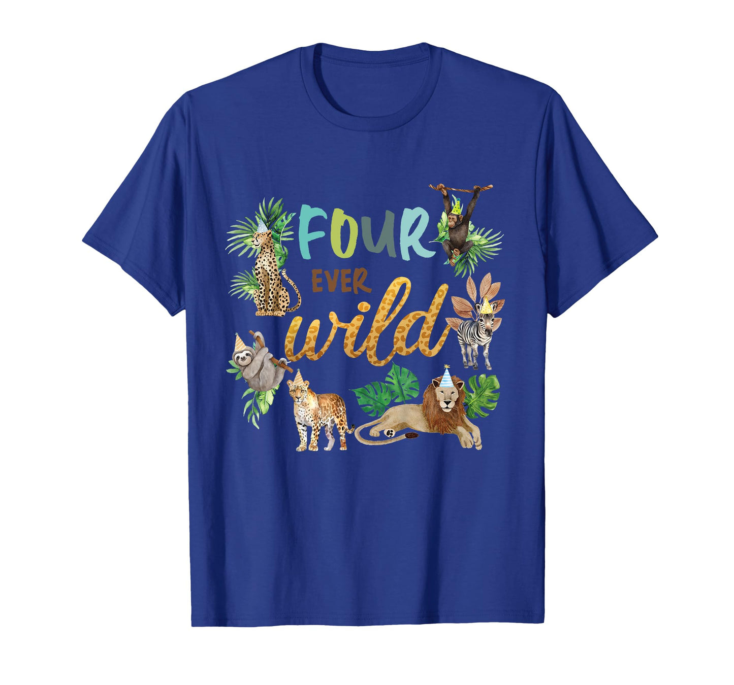Kids Four Ever Wild 4th Birthday Boy Zoo Safari Jungle Theme Son T-Shirt