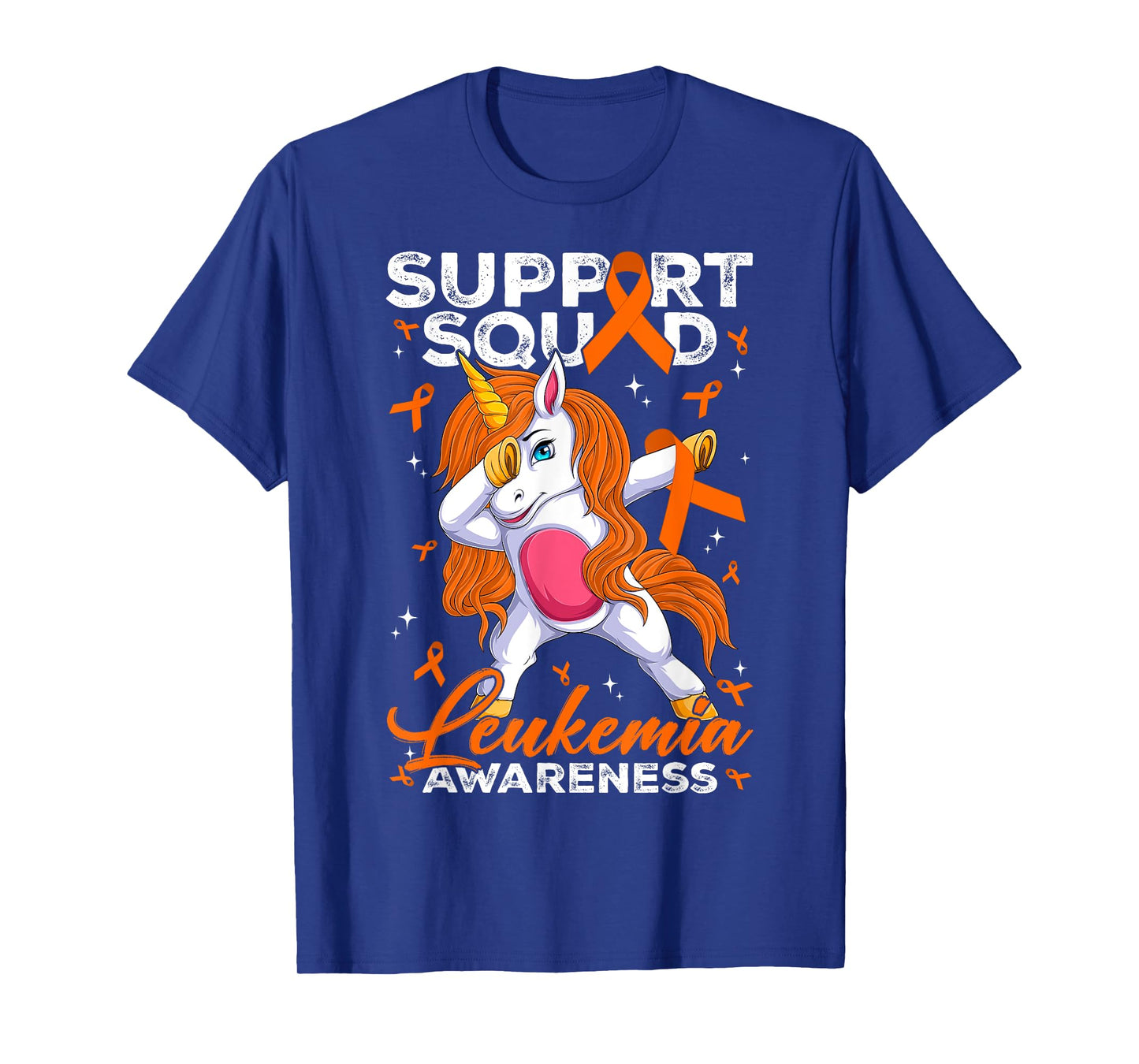 Support Squad Leukemia Awareness Unicorn With Orange Ribbon T-Shirt