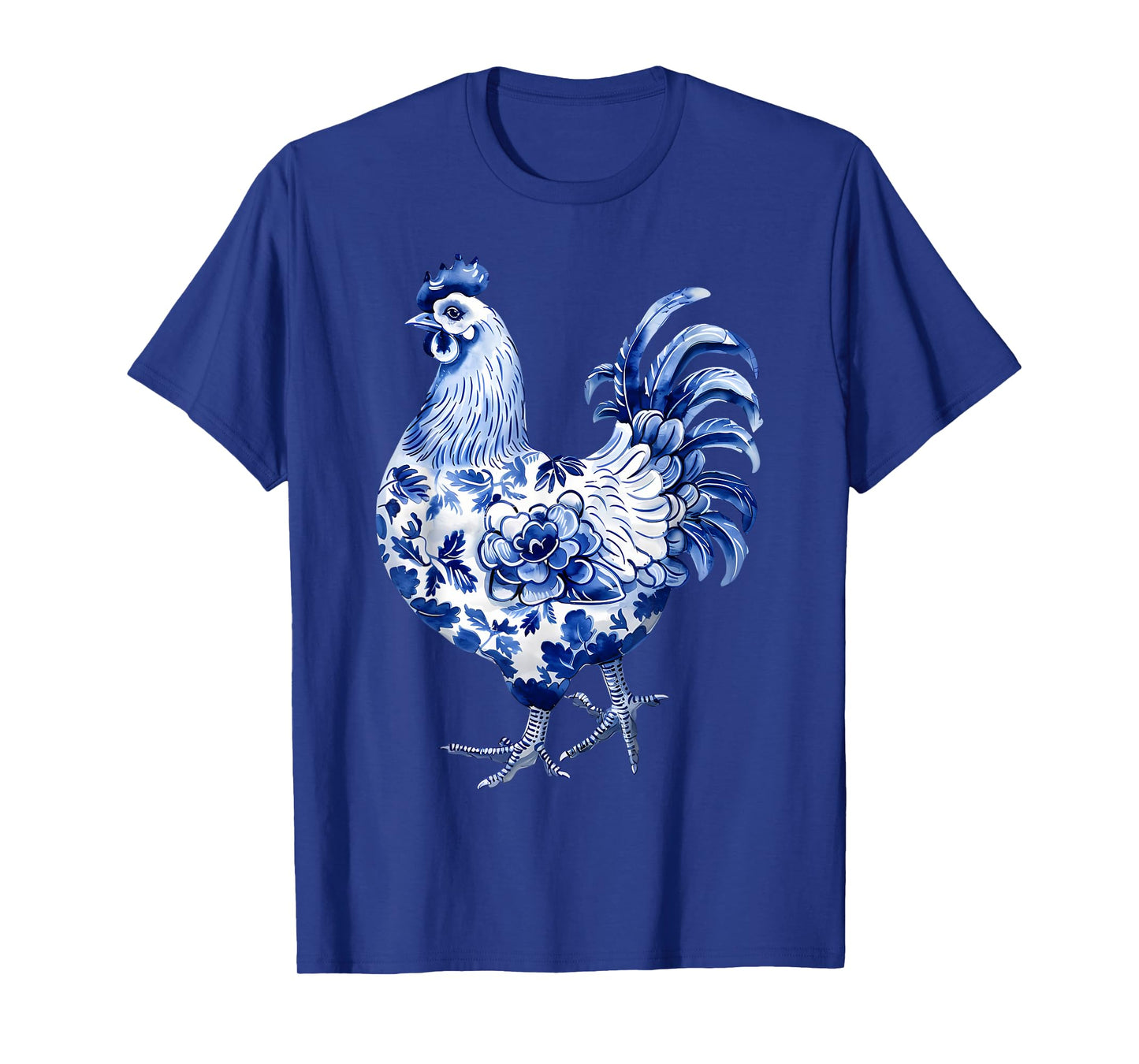 Floral Blue Chinoiserie Chicken Flowers Art Graphic Farm T-Shirt